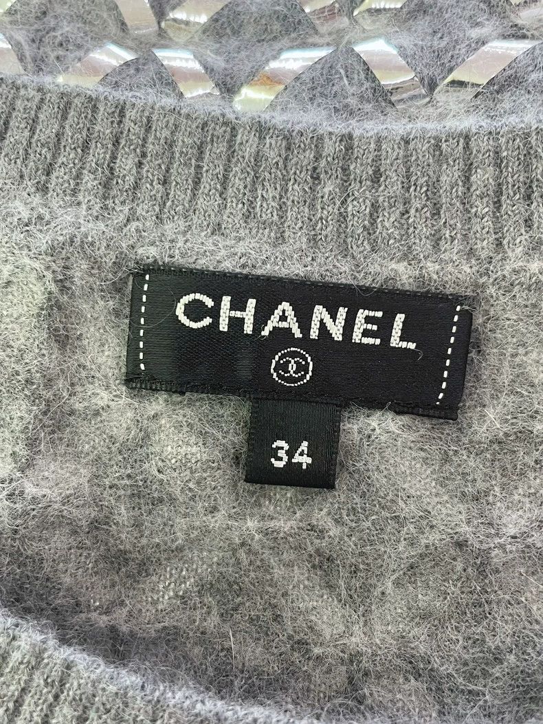 Chanel Chanel Gray silver silk plaid dress Size XXS / US 00 / IT 34 - 5 Thumbnail
