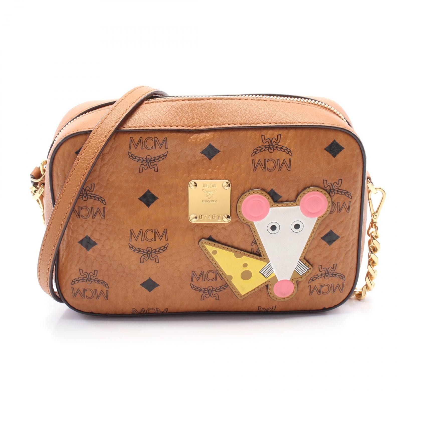MCM Visetos Leather Camera Shoulder Bag Leather Shoulder Bag Myz9Svi97Co001 in Brown, Women's