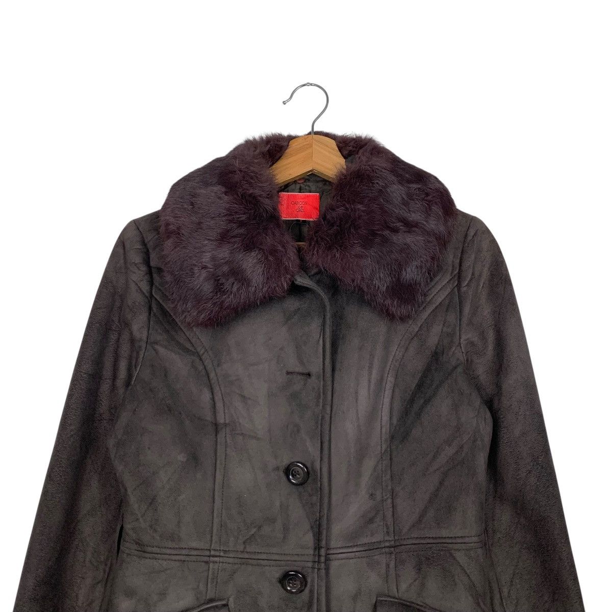 Japanese Brand GARÇON de GRIS Rabbit Fur Neck Long Coat #1734-C77 Size S / US 4 / IT 40 - 2 Thumbnail