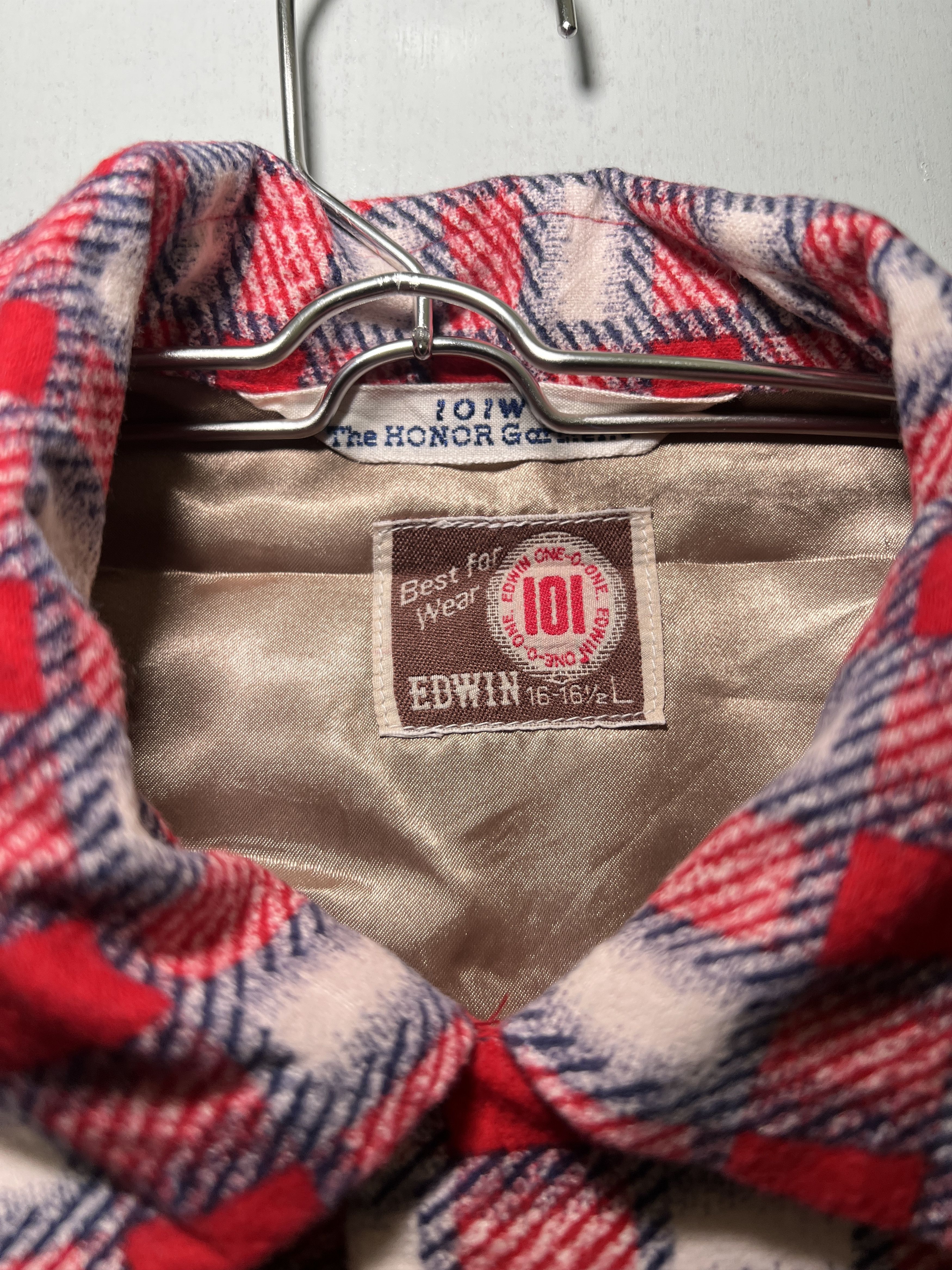 Edwin × Vintage Vintage EDWIN 101 One-0-One Work Flannel Double Pocket Red Size US L / EU 52-54 / 3 - 2 Thumbnail