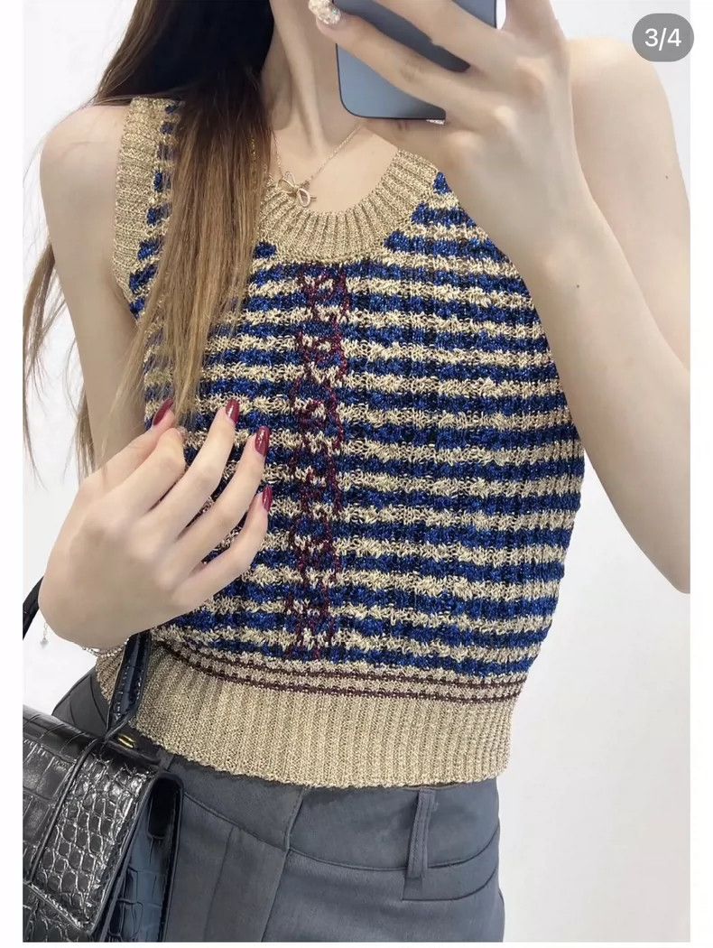 Chanel Chanel 24S gold thread knitted striped vest Size XXS / US 00 / IT 34 - 8 Thumbnail