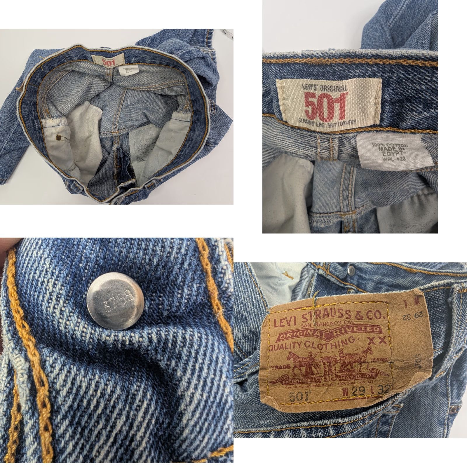 Levi's VINTAGE Levis Jeans 501 Straight Levi's 501 Series Mens 29X32 Button Fly Medium Wash Denim 100% Cotton Blue Regular Inseam 32 Size US 29 - 9 Thumbnail