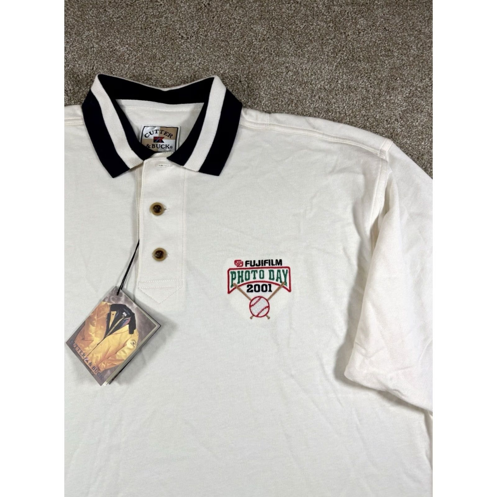 Cutter & Buck VINTAGE Cutter & Buck Golf Polo Shirt FujiFilm Photo Day 2001 • Men’s Size Large Mens Polo White Cotton Blended Fabric Embroidered Logo Size US L / EU 52-54 / 3 - 2 Thumbnail