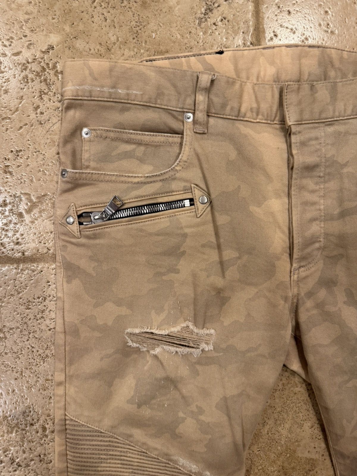 Balmain Balmain Biker Biege Desert Camo Moto Denim Pants Size US 33 - 6 Thumbnail