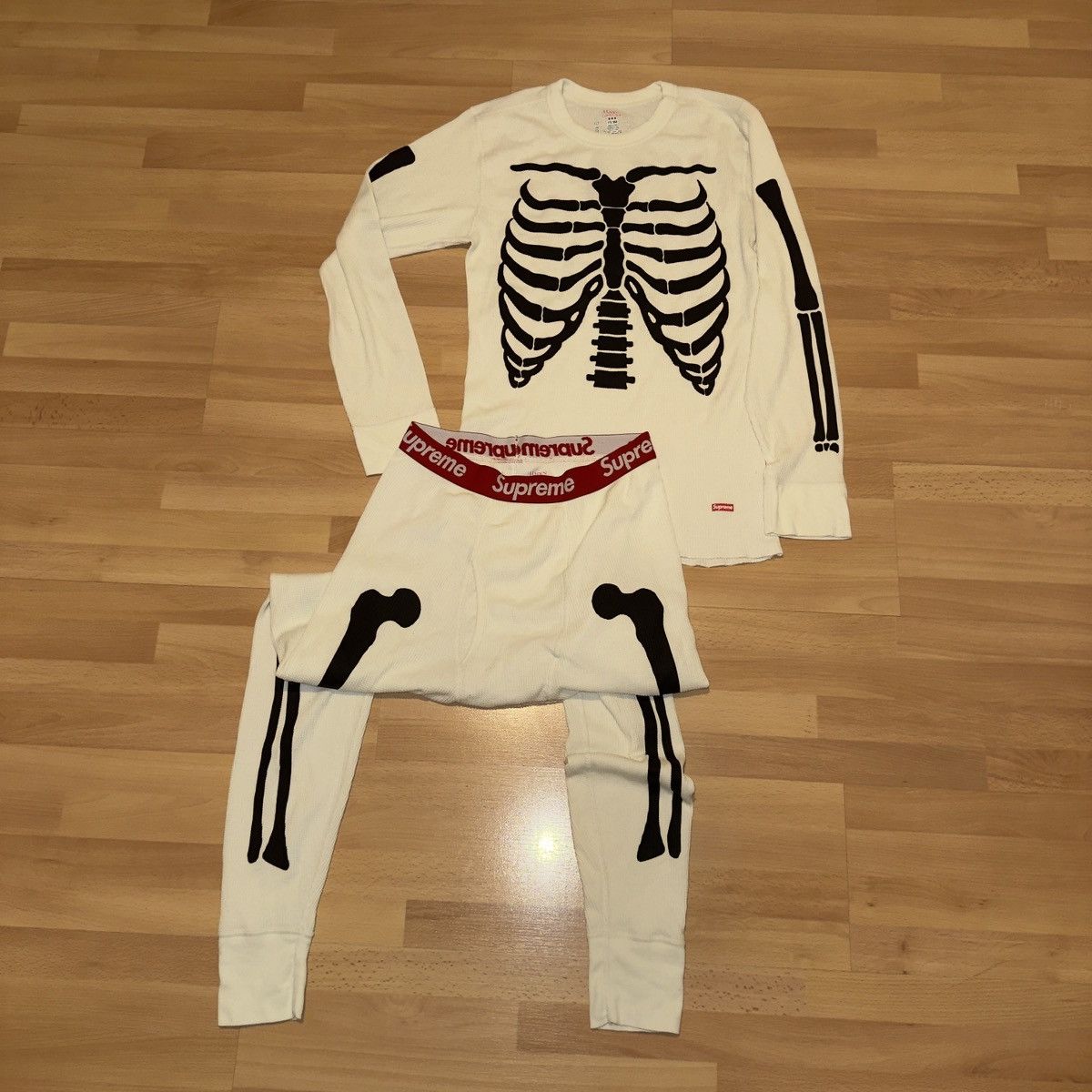 Supreme x Hanes Skeleton Thermal Set White