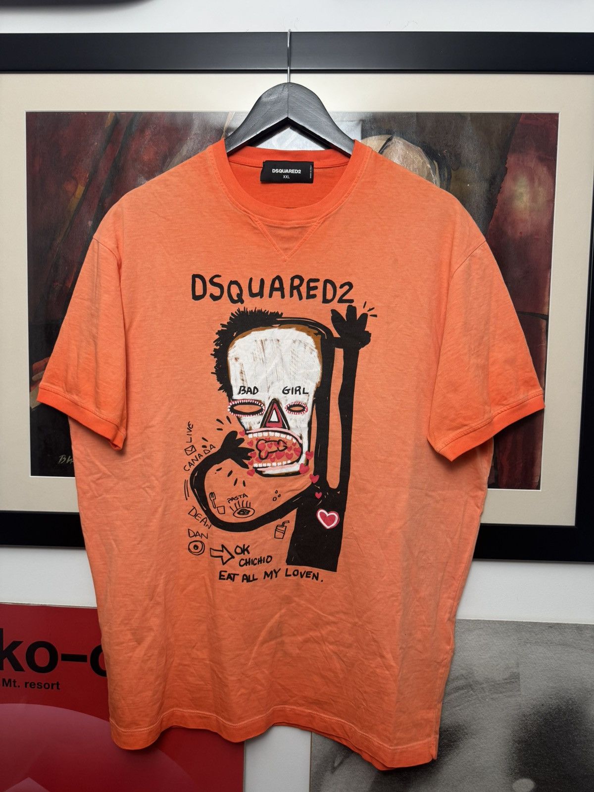 Dsquared2 SS15 Dsquared2 Art Print Designer Orange Tee Basquiat Vibe Size US XXL / EU 58 / 5 - 1 Thumbnail