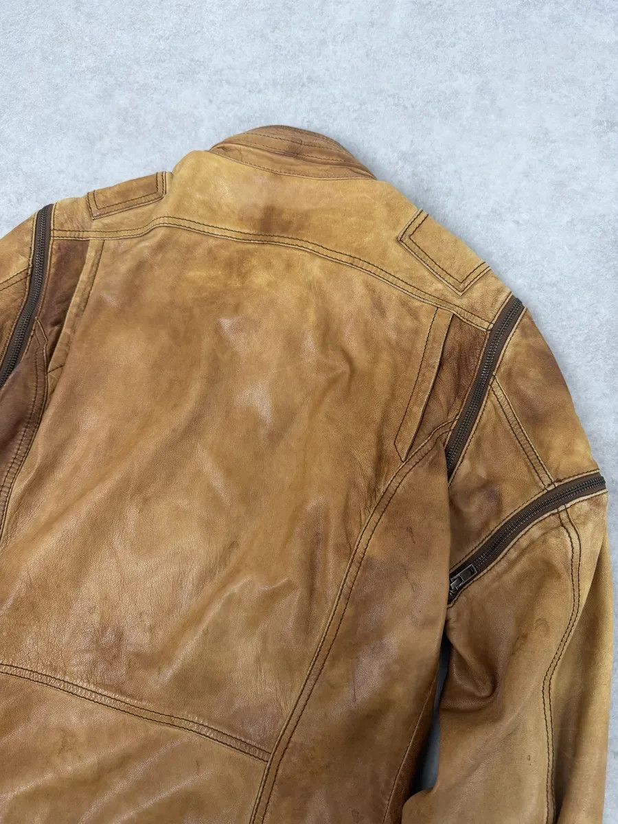 Diesel 2000s Diesel Sun Faded Brown Multi-Zip Leather Jacket Size US M / EU 48-50 / 2 - 8 Thumbnail