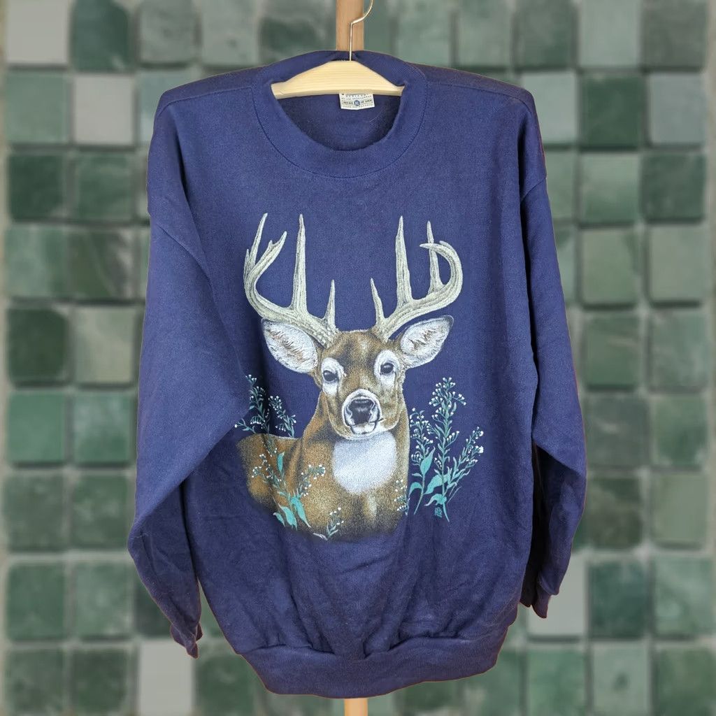 4SDESIGNS VINTAGE COTTON GROVE DESIGNS DEER NAVY SWEATSHIRT XLARGE Sweatshirt Mens Blue 1998 NWOT DEER NAVY XL Size US XL / EU 56 / 4 - 1 Thumbnail