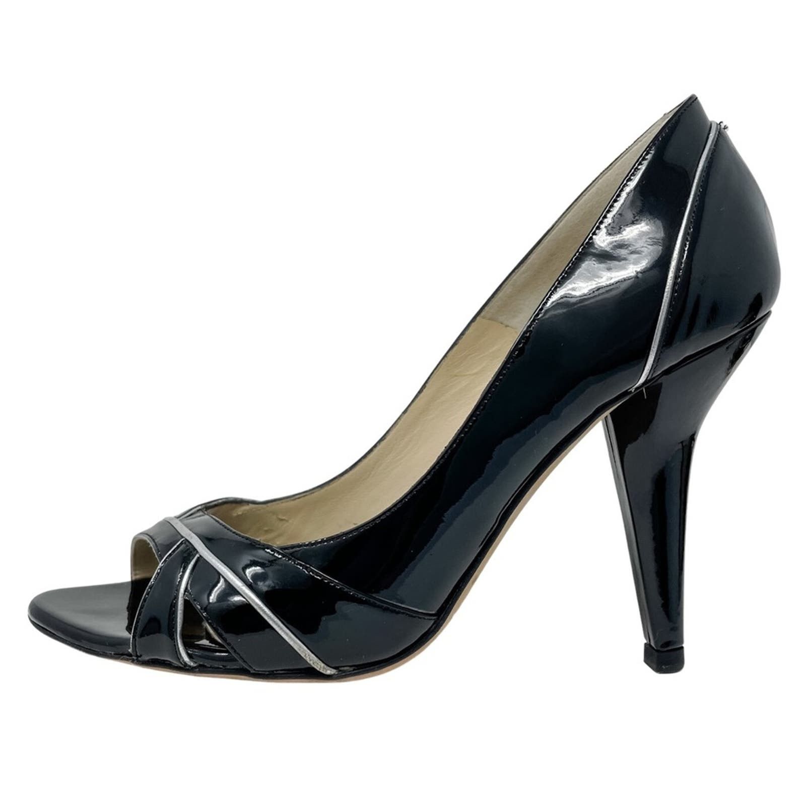 image of Jimmy Choo Retro Glam Patent Peep Toe Pumps 37/us6.5 Shoes in Black, Women's