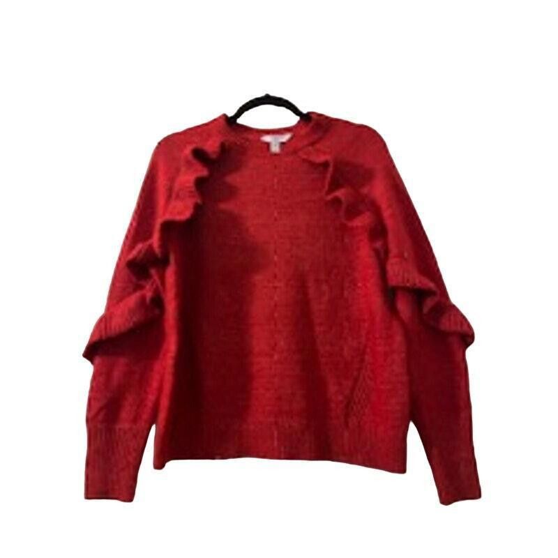 Ann Taylor Ann Taylor Ruffle Sleeve Sweater Crew Neck Red Size Medium Size M / US 6-8 / IT 42-44 - 1 Thumbnail