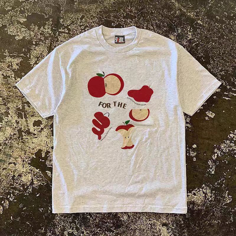 Vintage Gray casual retro apple print cotton t-shirt Size US M / EU 48-50 / 2 - 1 Thumbnail