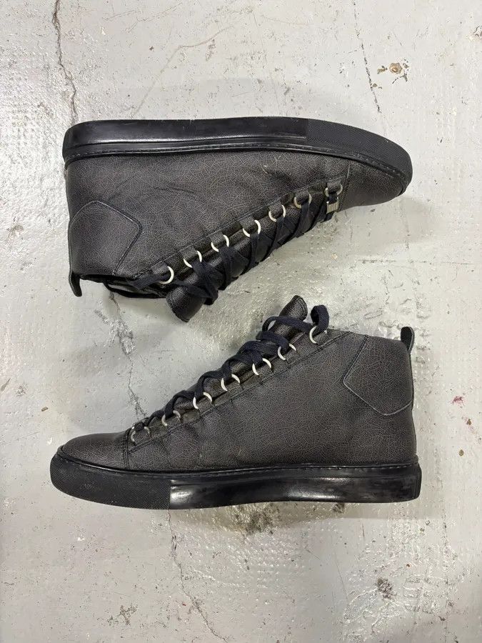 Balenciaga Balenciaga Grey Crackled Effect Leather High-Top Sneakers Size US 10.5 / EU 43-44 - 3 Thumbnail