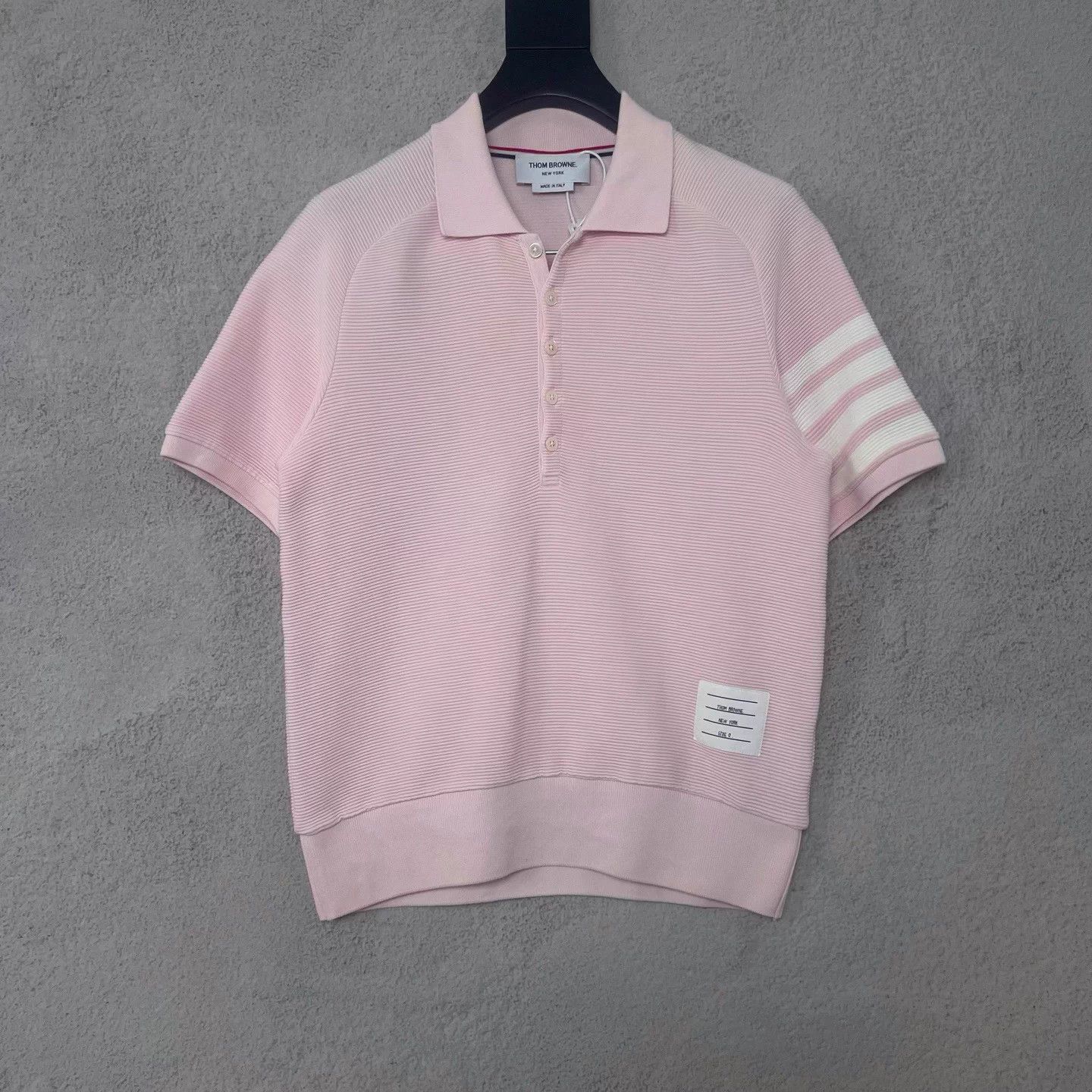 THOM BROWNE Light Pink Striped Button Polo 0