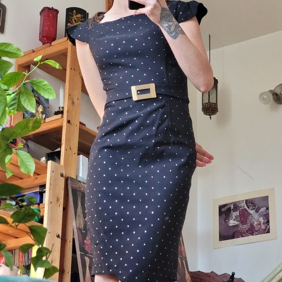 Joseph Ribkoff Joseph Ribkoff Black Golden Studded Midi Dress - Size 4 Size S / US 4 / IT 40 - 6 Thumbnail