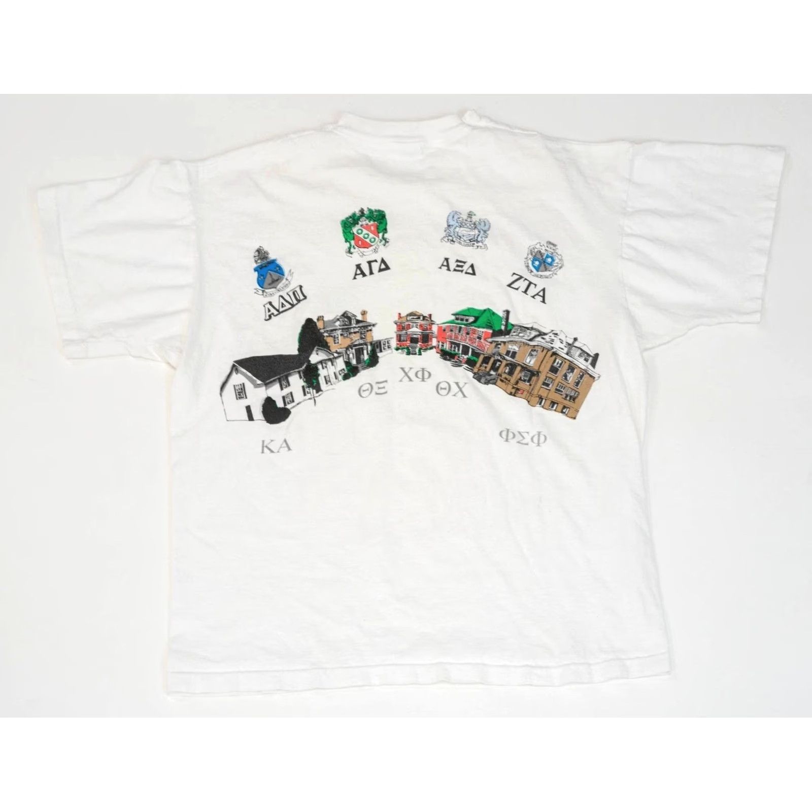 Fruit Of The Loom VINTAGE West Virginia Wesleyan College Tee XL Greek Row Fraternity 90s Single Stitch White Nike Size US XL / EU 56 / 4 - 3 Thumbnail