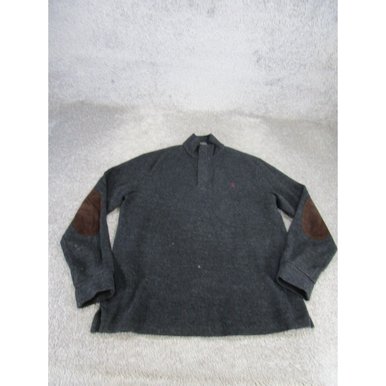 Vintage 90s Polo Ralph Lauren Knit Henley Sweater Mens Medium Gray Navy on sale Pony