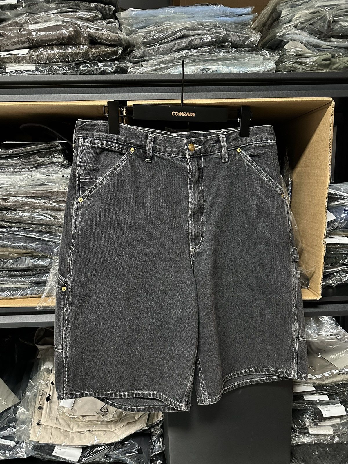 Orslow orSlow Black Denim Painter Shorts (Black Denim Stone) Size US 36 / EU 52 - 1 Thumbnail
