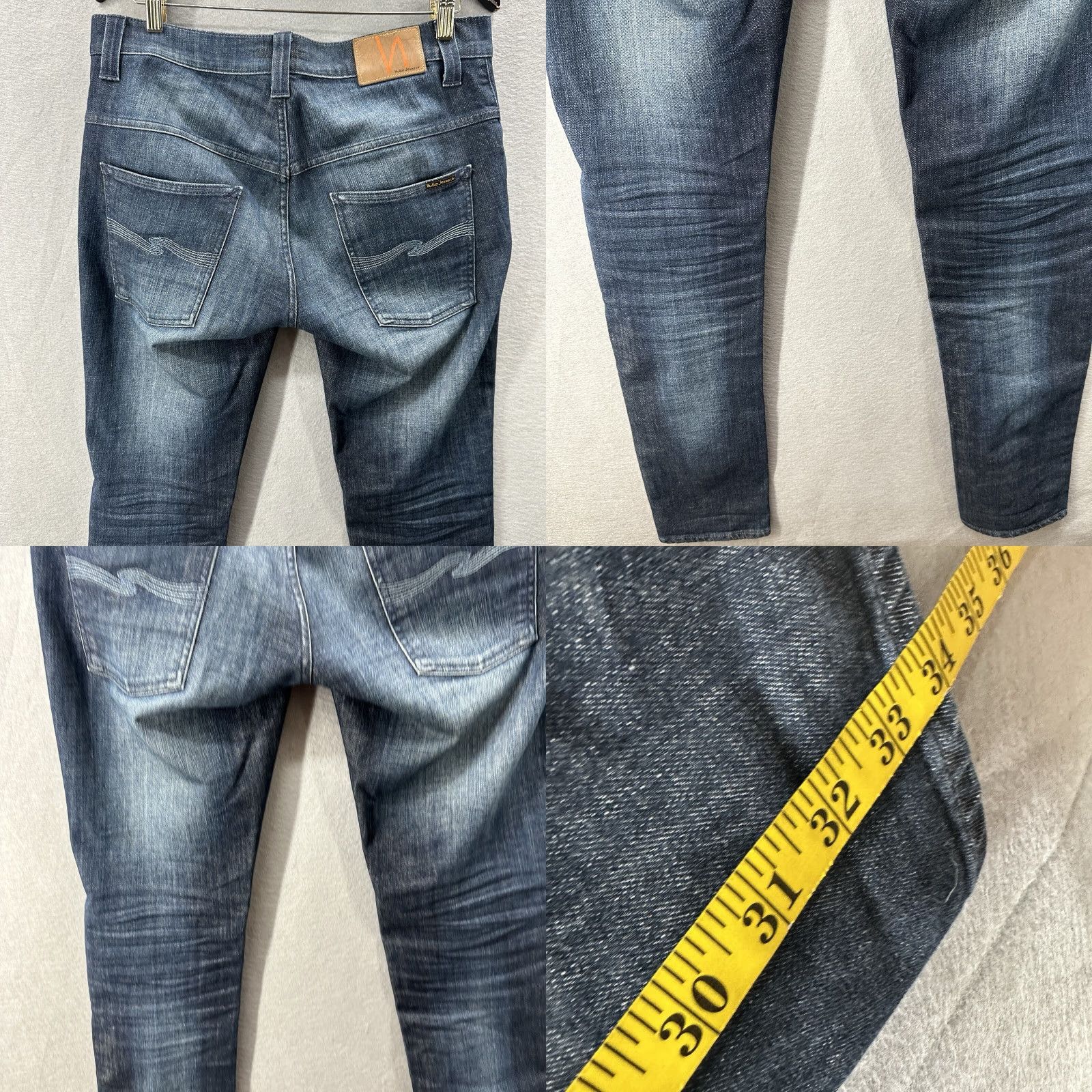 Nudie Jeans Nudie Jeans Mens Thin Finn Jeans 31 x 32 Dark Wash Blue Vision Organic Cotton Selvedge Denim straight Regular Rise Mid 10-12 in Boys? Mens Size US 31 - 8 Thumbnail