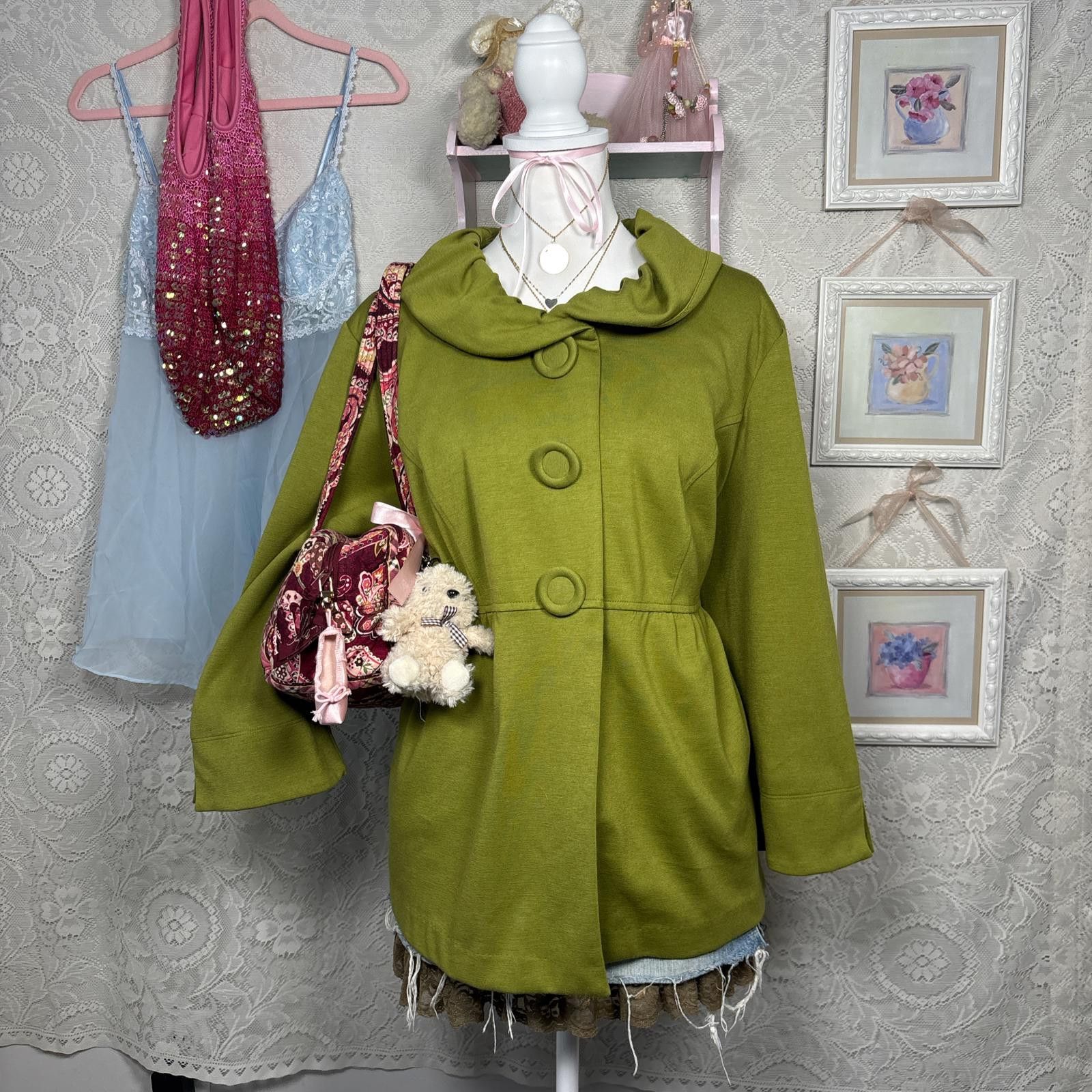 Other y2k green chartreuse pea coat jacket Size XXL / US 16-18 / IT 52-54 - 1 Thumbnail