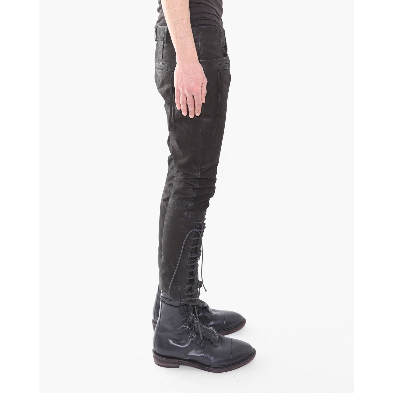 Haider Ackermann FW16 Cropped Laced Detail Trousers in Matte Black Leather Size US 30 / EU 46 - 5 Thumbnail