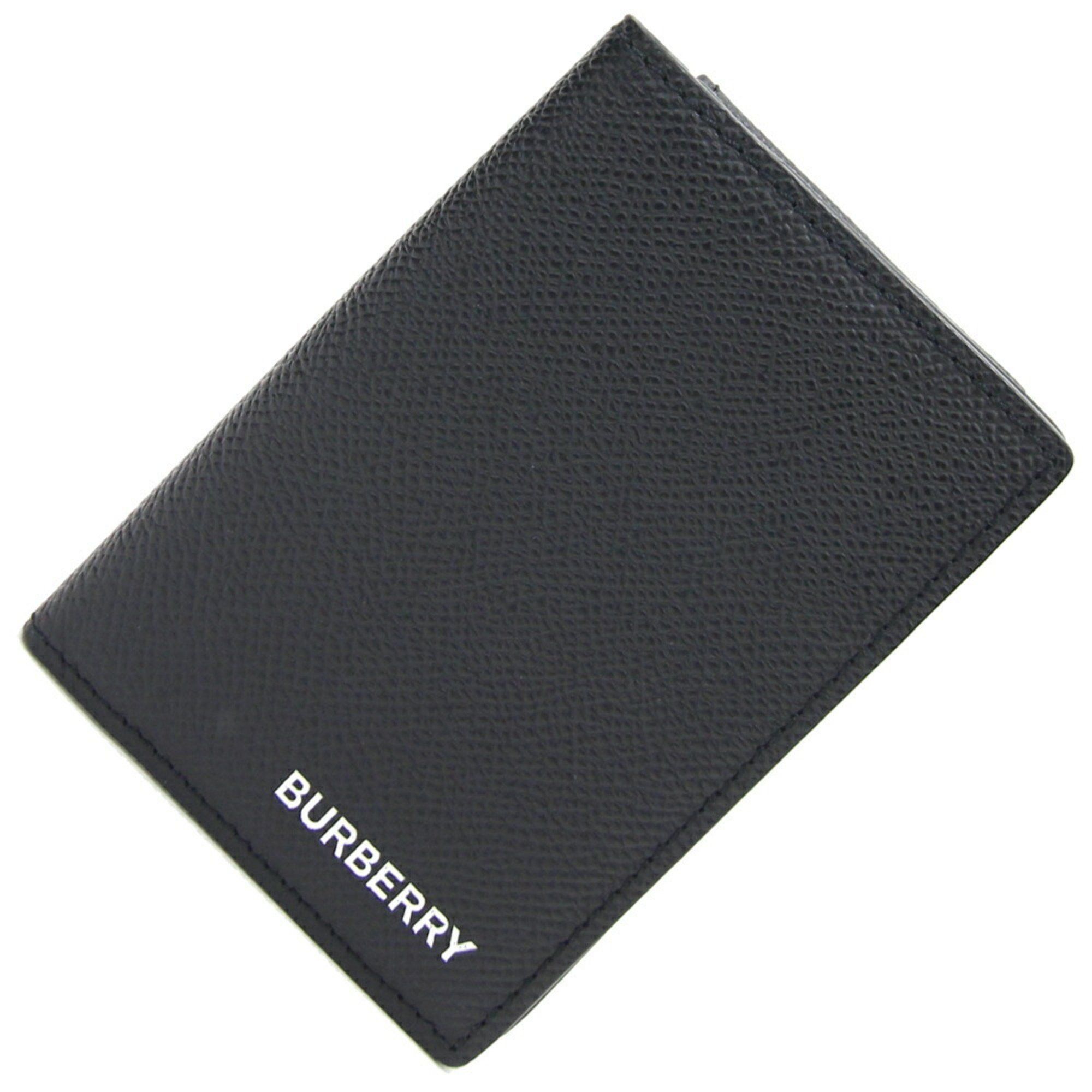 image of Burberry Business Card Holder Black Leather Case Men's Burberry