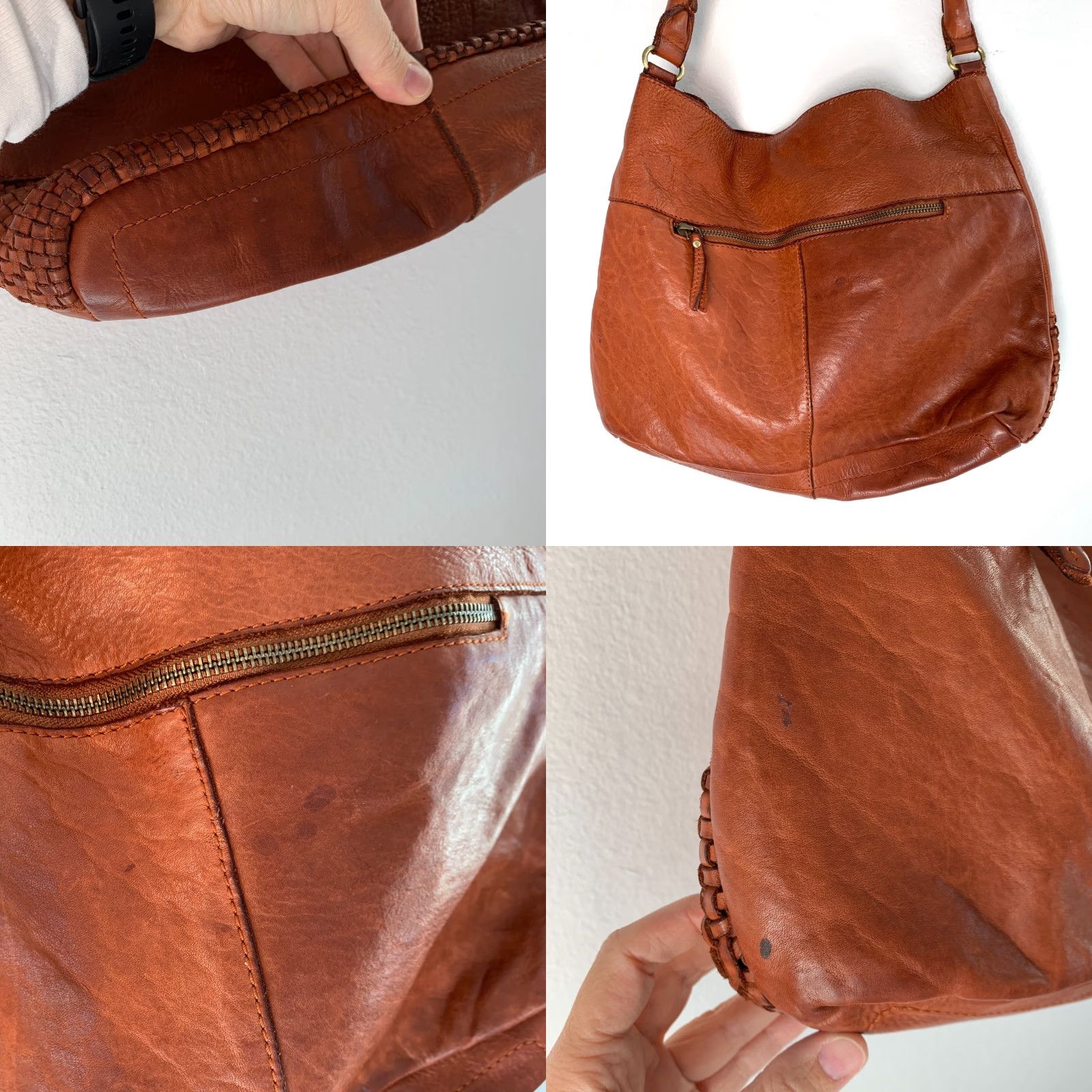 Vintage Marta Ponti Portugal Woven Leather Shoulder Bag Purse Women Medium Brown Distressed Leather 14in 11in 4in Size ONE SIZE - 8 Thumbnail