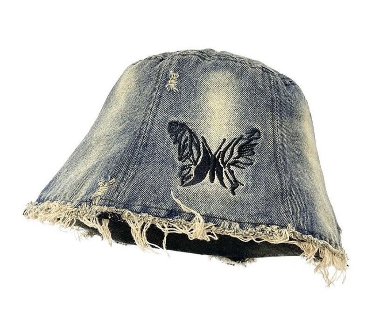 Japanese Brand Retro distressed butterfly embroidered washed bucket hat Size ONE SIZE - 3 Thumbnail