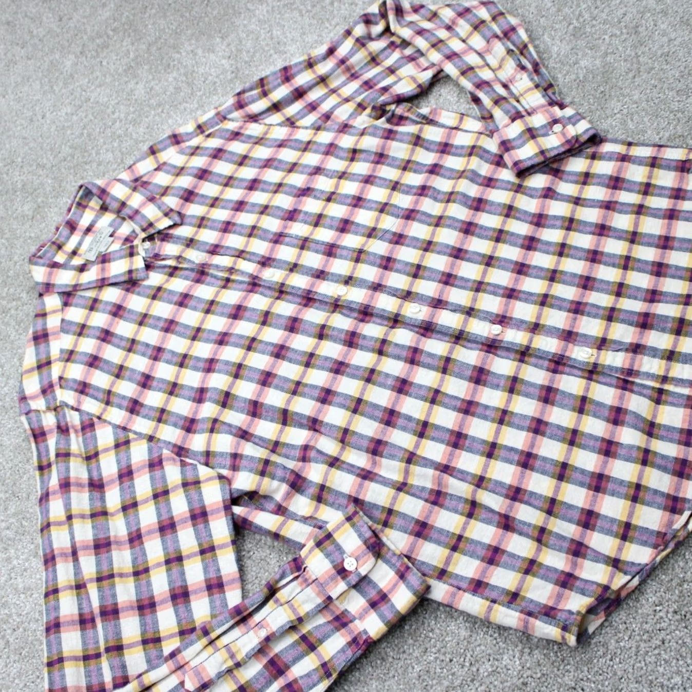 J.Crew J.CREW Button-Up Shirt Mens Large Pink/Purple/Yellow/White Plaid Linen/Cotton Blend L/S Button-Up Shirt Size US L / EU 52-54 / 3 - 7 Thumbnail