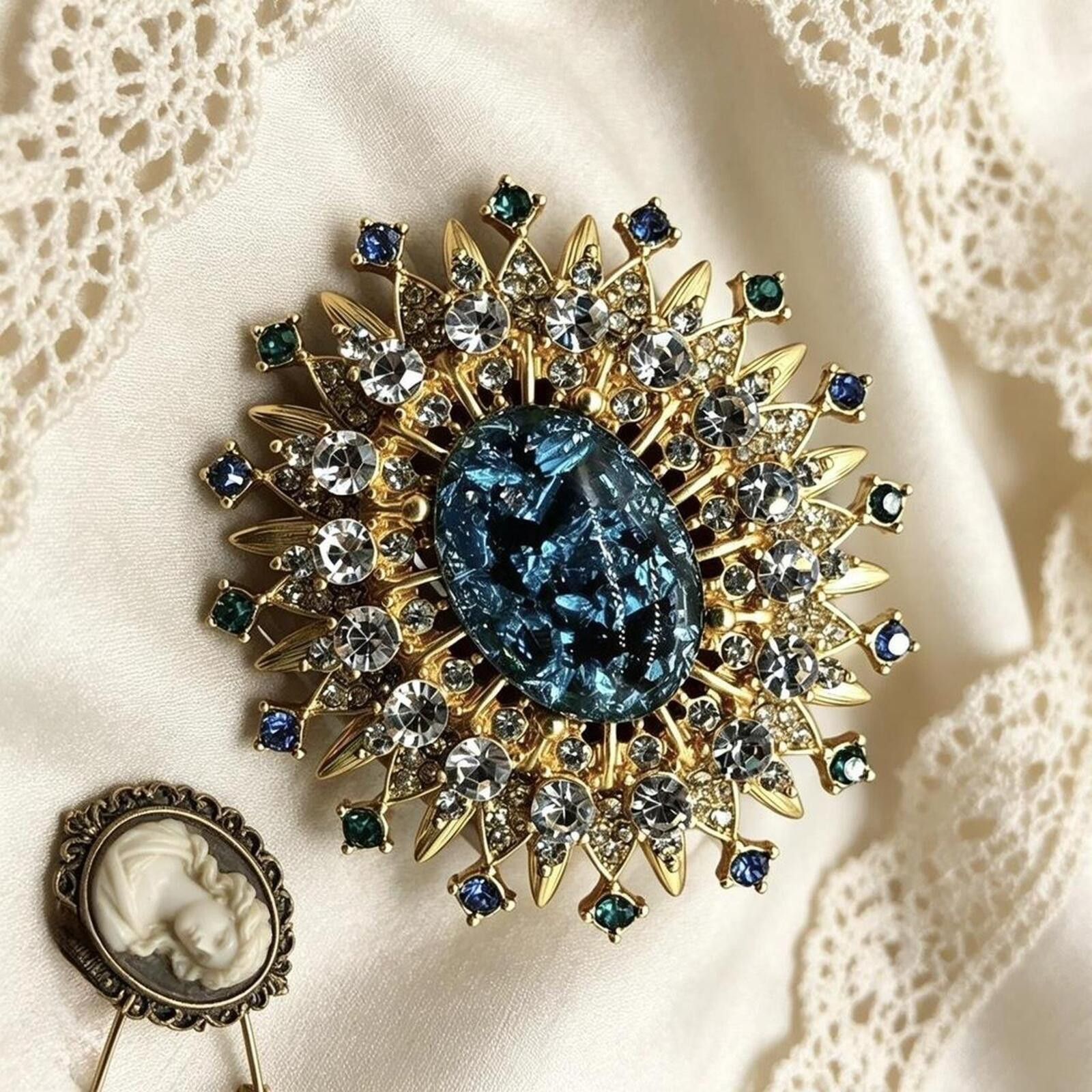 Other Royal Azure Sunburst Brooch – Vintage Gold & Crystal Size ONE SIZE - 2 Thumbnail