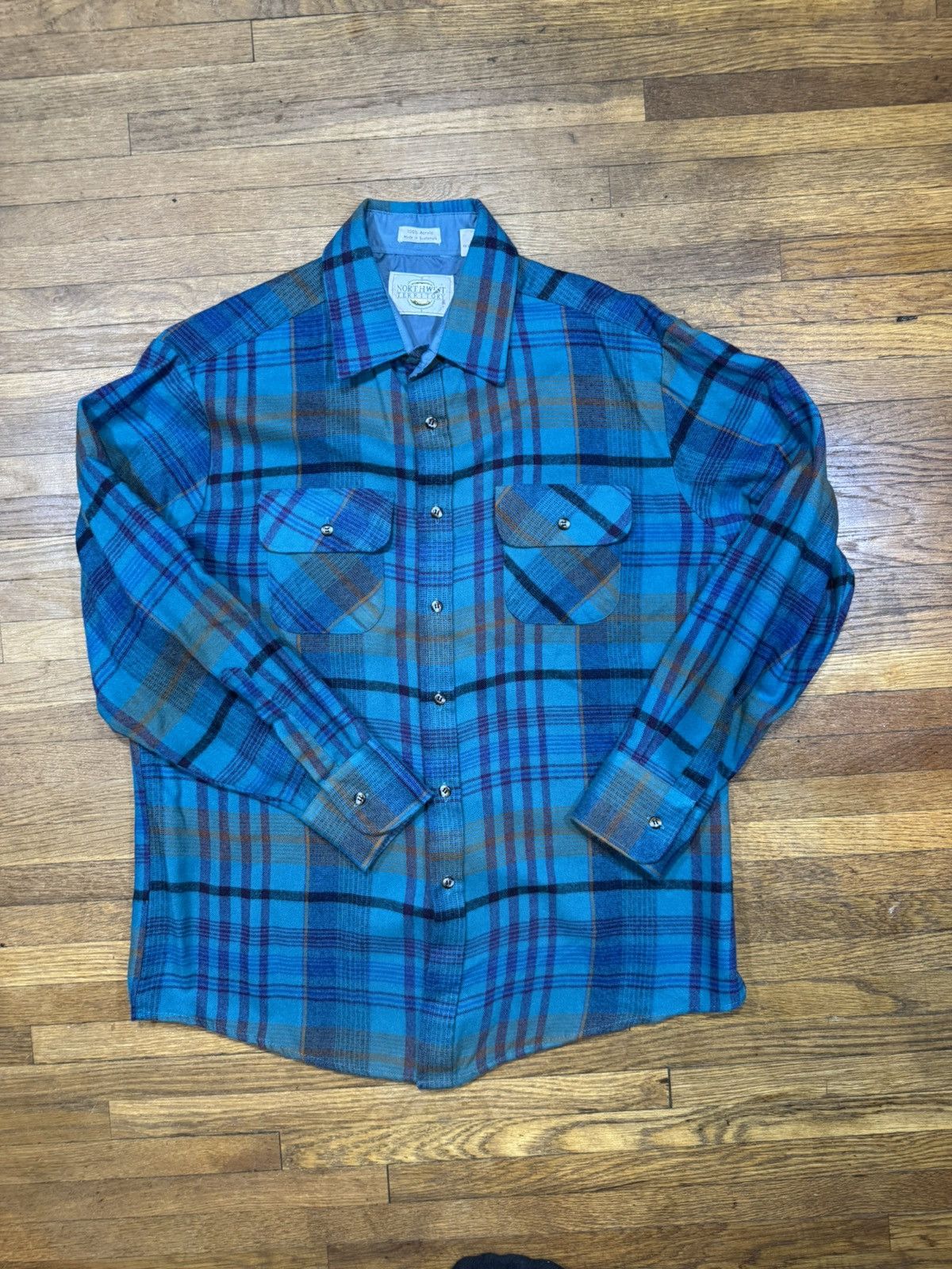 Vintage Vintage 90s Blue Flannel Size US L / EU 52-54 / 3 - 1 Thumbnail