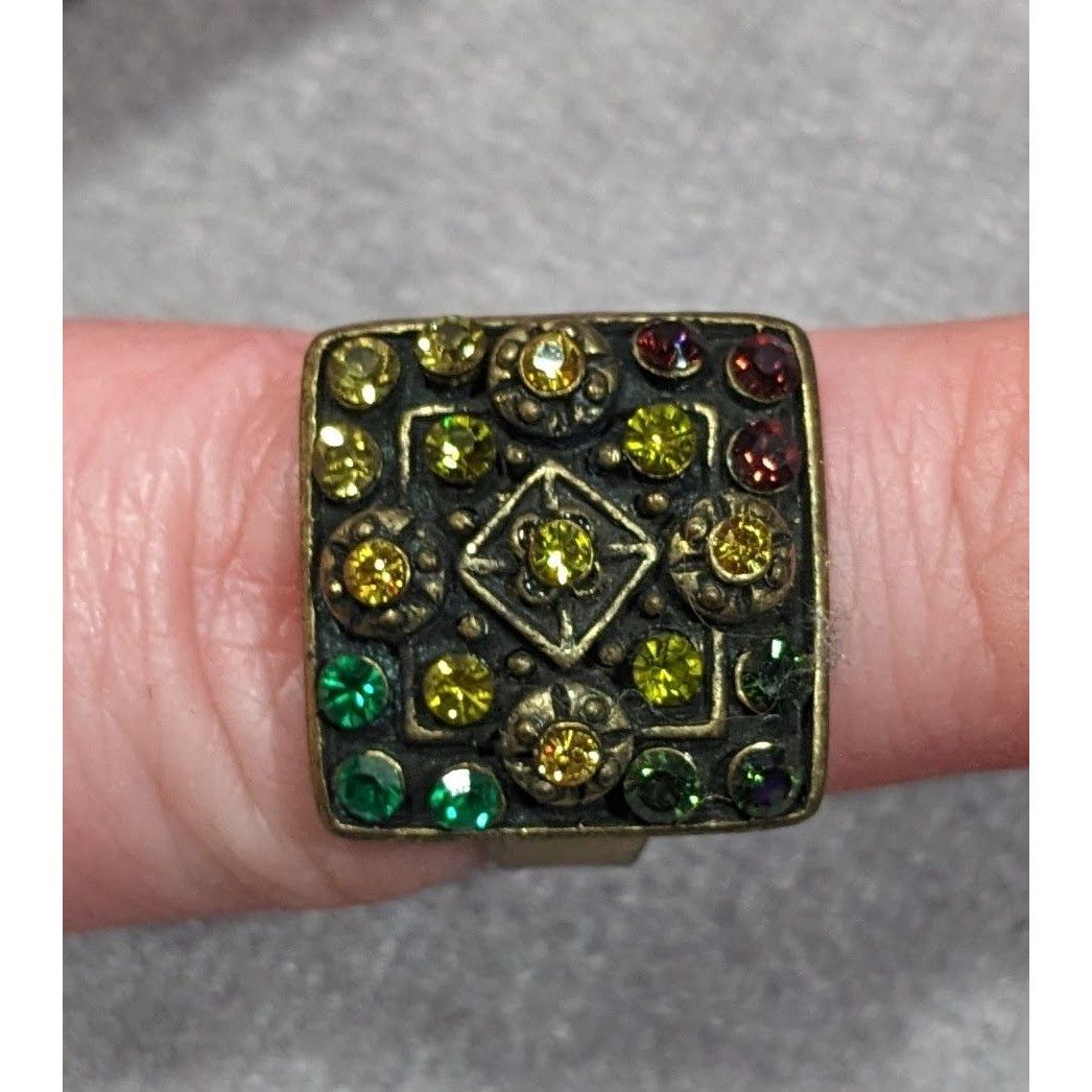 Other Unique Rainbow Geometric Rhinestone Gold Tone Adjustable Rin Size ONE SIZE - 10 Thumbnail