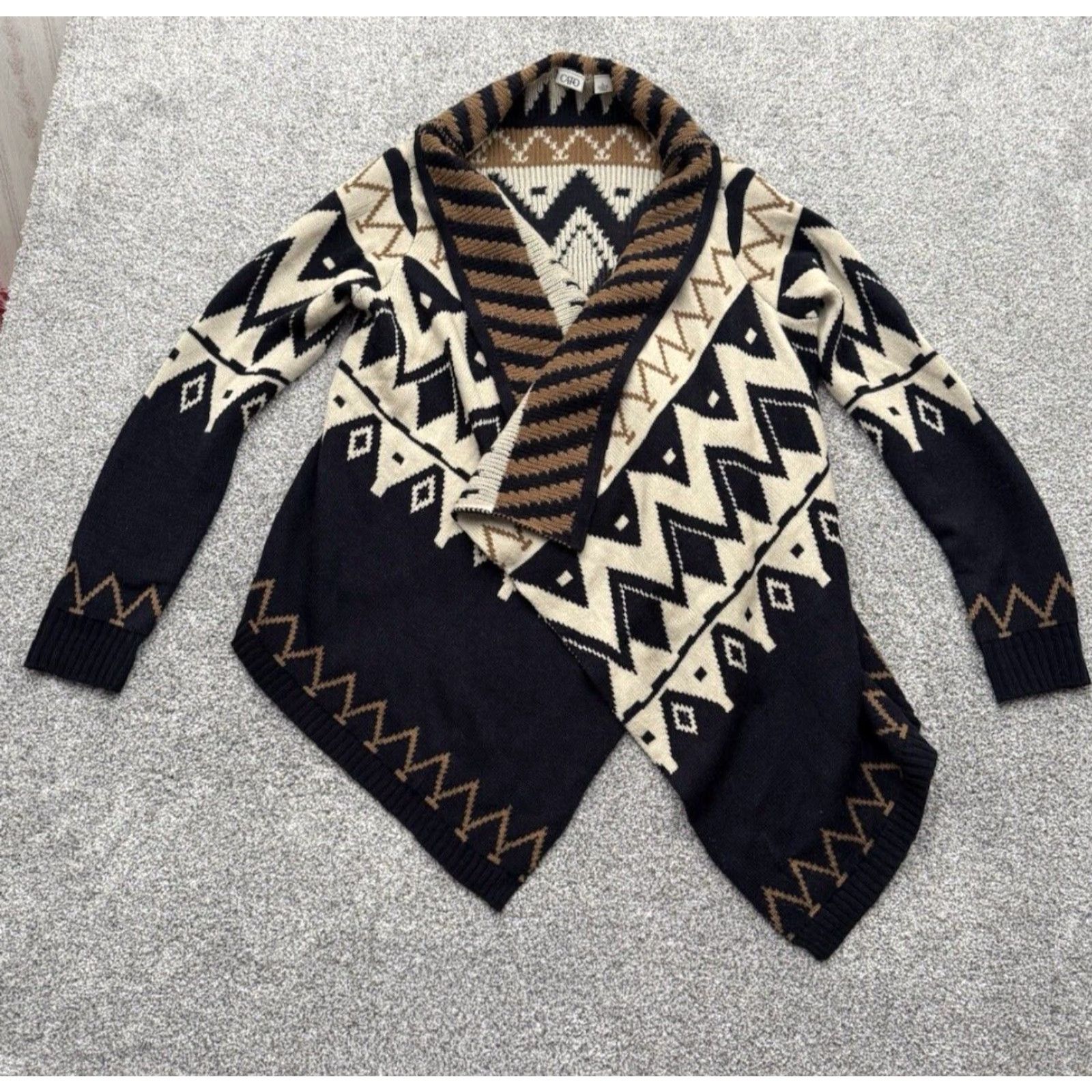 Vintage Aztec Waterfall Drape Cardigan Sweater Medium Tribal Southwestern Boho Lagenlook Size M / US 6-8 / IT 42-44 - 2 Thumbnail