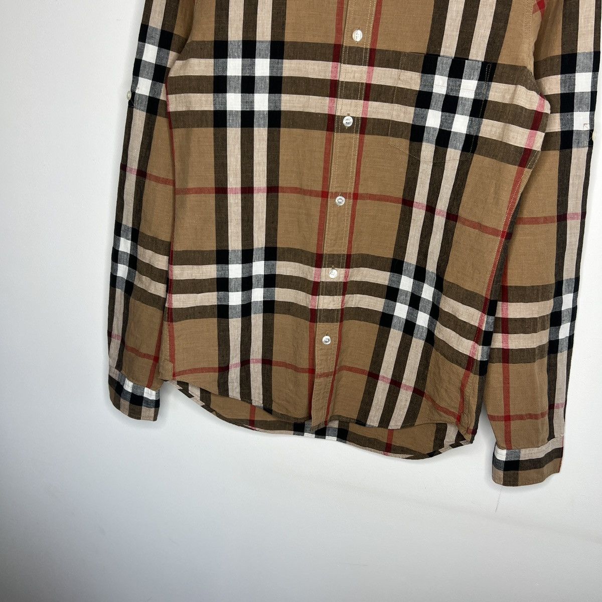 Burberry × Burberry Prorsum × Designer Burberry Nova Check Pattern Linen Shirt Brown Size US S / EU 44-46 / 1 - 7 Thumbnail