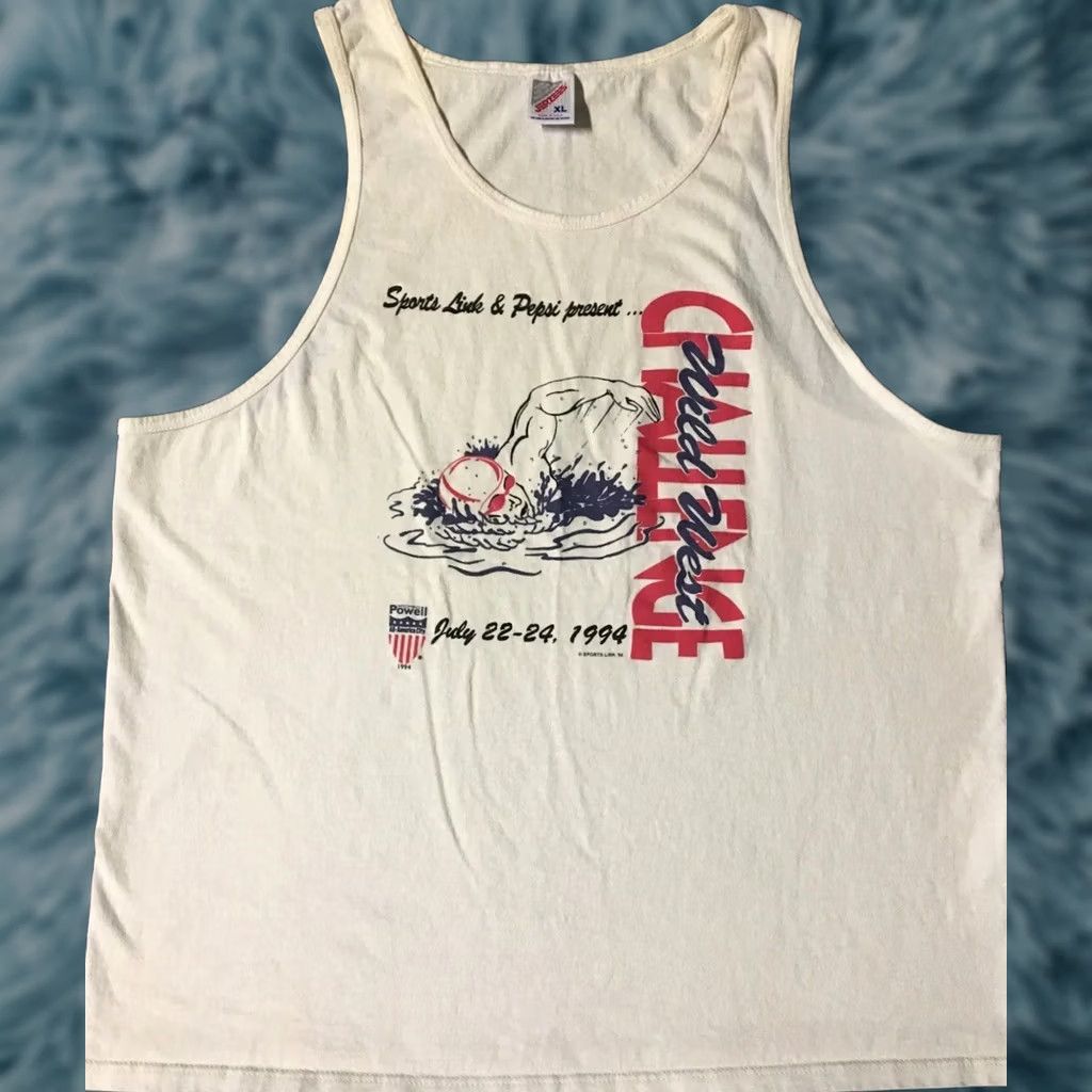 Vintage VINTAGE Pepsi Wild West Swim Challenge Tank Top Mens M White 90s Grunge Surf USA Beach Size US M / EU 48-50 / 2 - 1 Thumbnail