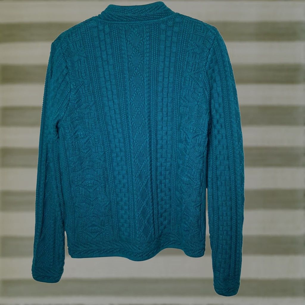 Vintage VINTAGE? LL Bean Cardigan Sweater Medium Button Mixed Knit Turquoise Blue M Womens Regular Cotton Knit Playground? Size M / US 6-8 / IT 42-44 - 1 Thumbnail