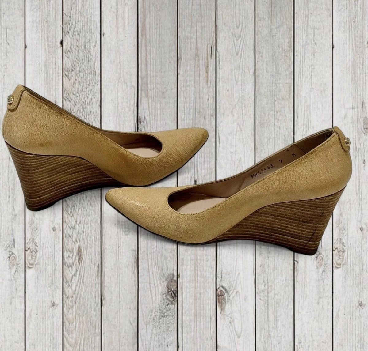 Stuart Weitzman Stuart Weitzman Tan Pebbled Leather Wedge Pumps | Size: 9M Size US 9 / IT 39 - 2 Thumbnail