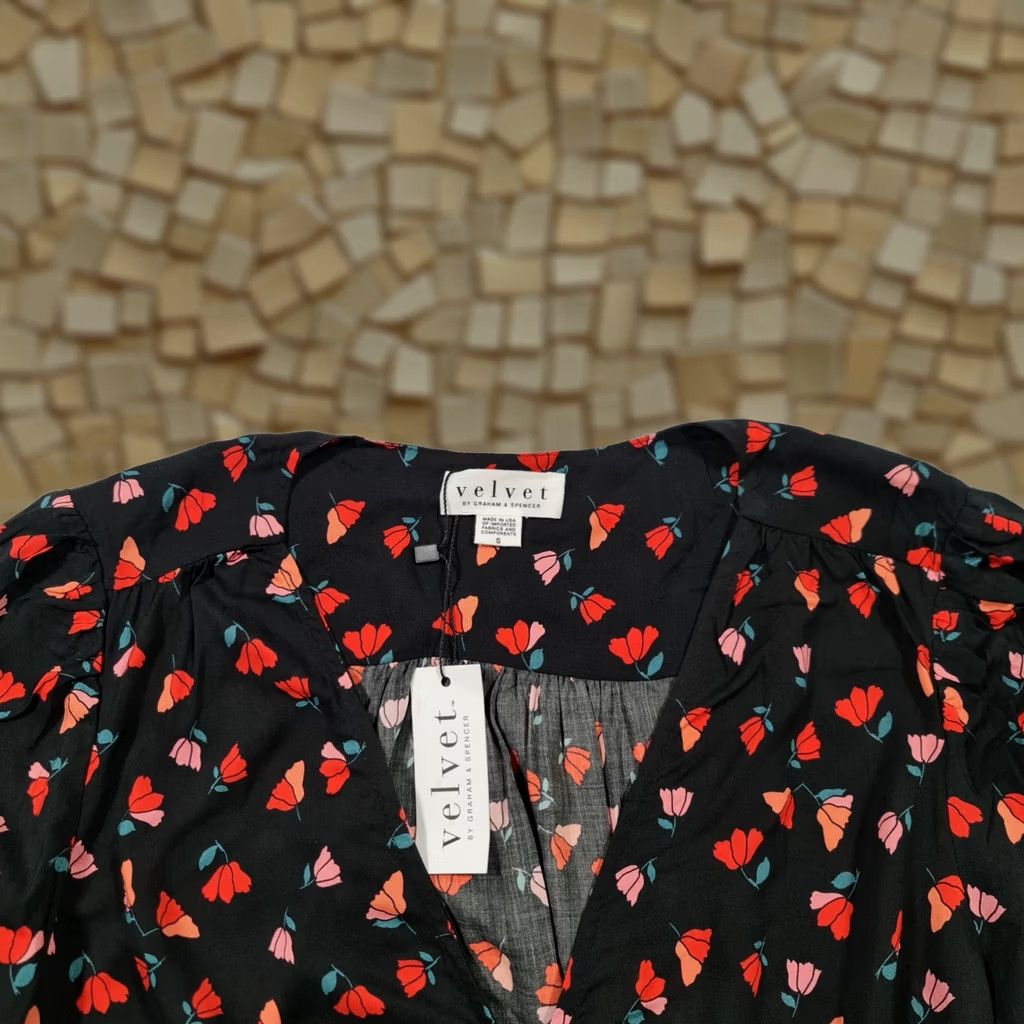 Velvet Velvet by Graham & Spencer Womens Blouse Top Black Small Wrap Floral Long Sleeve V-Neck Size S / US 4 / IT 40 - 1 Thumbnail