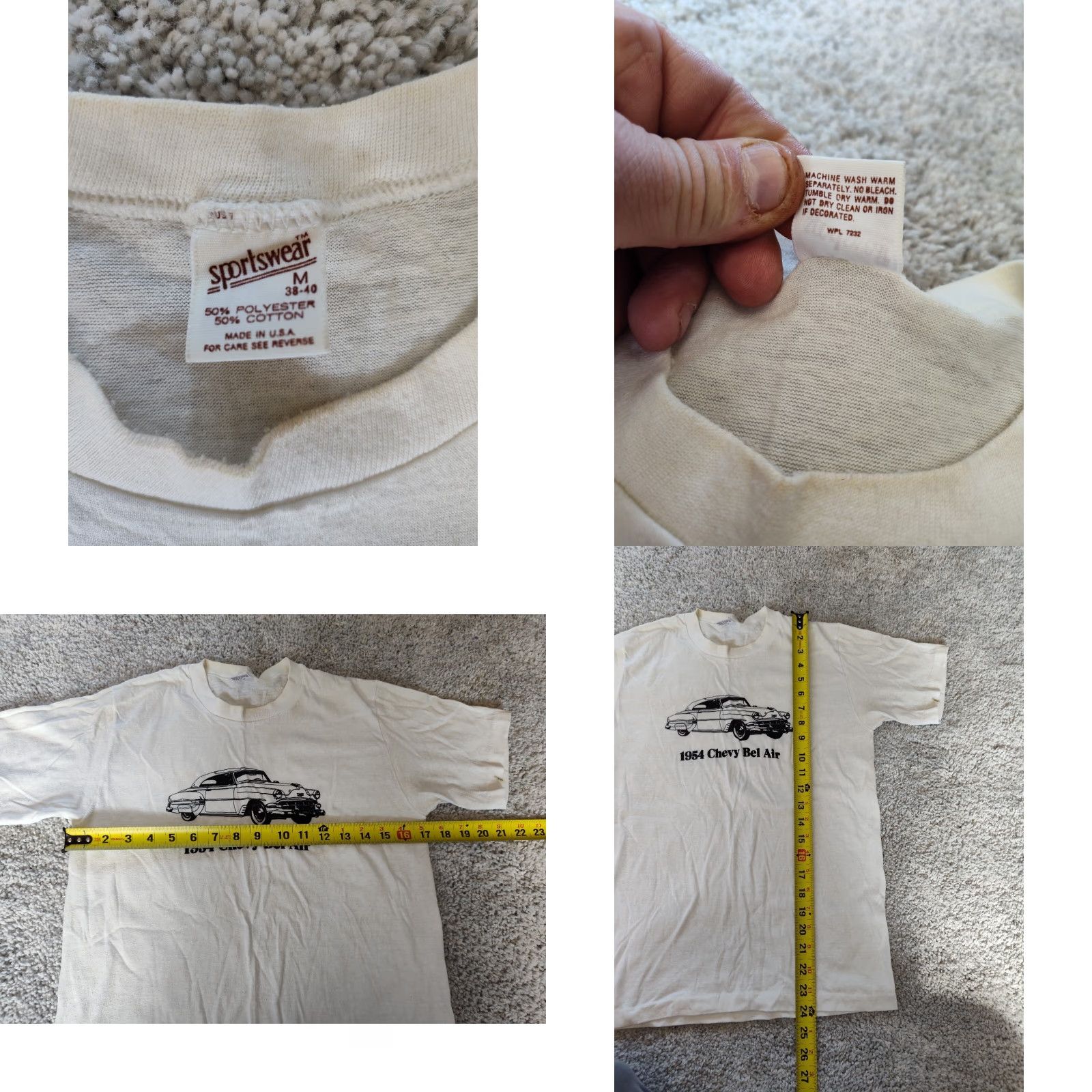 Vintage Vintage Sportswear 1954 Chevy Bel Air Men's Single Stitch Tee Shirt Size Med USA Size US M / EU 48-50 / 2 - 8 Thumbnail