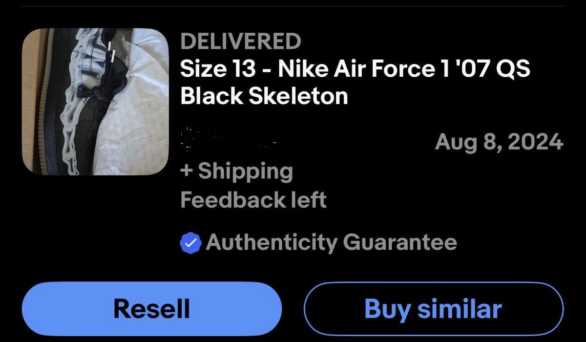 Nike Size 13 - Nike Air Force 1'07 QS Black Skeleton Size US 13 / EU 46 - 9 Thumbnail