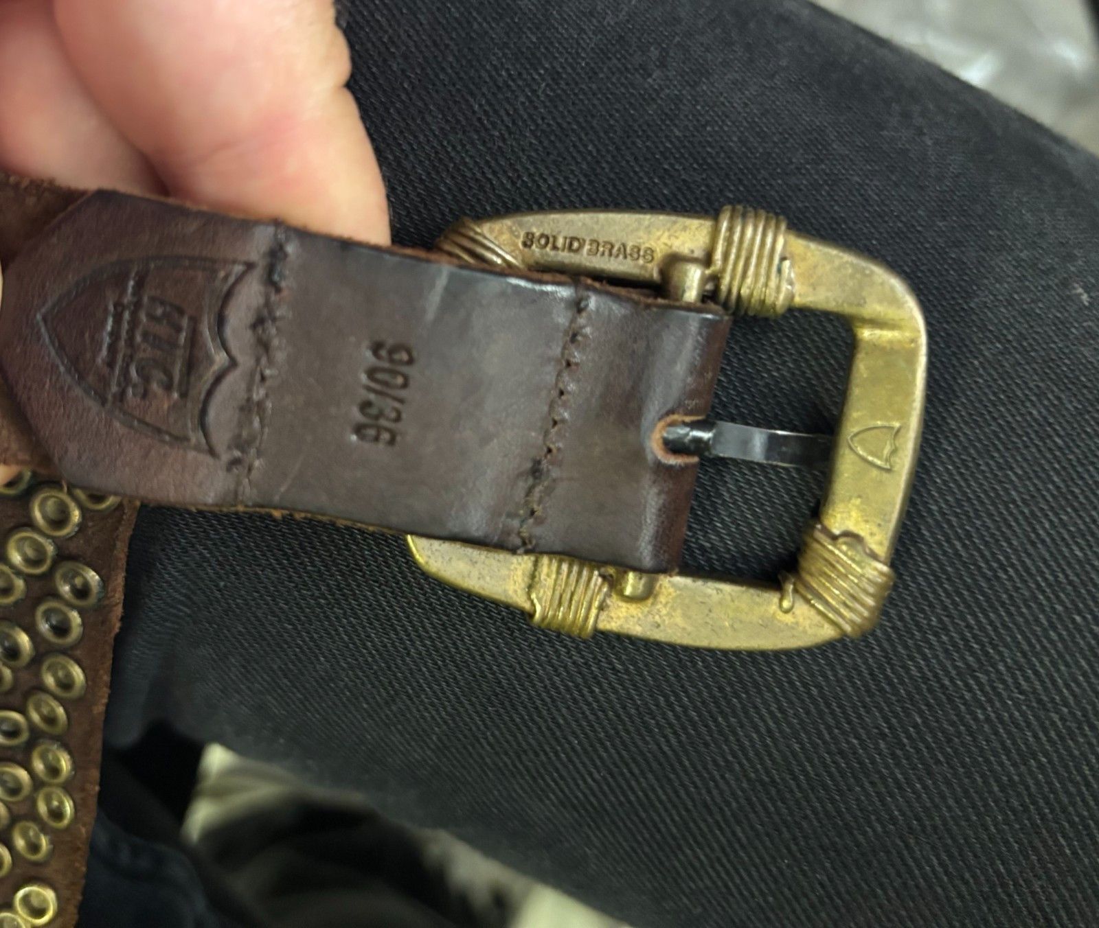Hollywood Trading Company HTC Metal Heavy Men Leather Belt Size L Size 38 - 6 Thumbnail