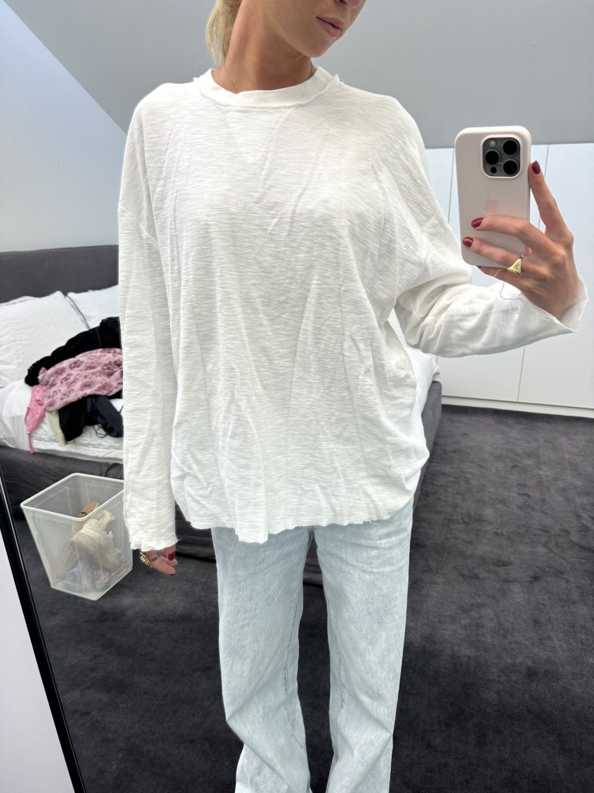 Designer White waffle long sleeve tee Size M / US 6-8 / IT 42-44 - 4 Thumbnail