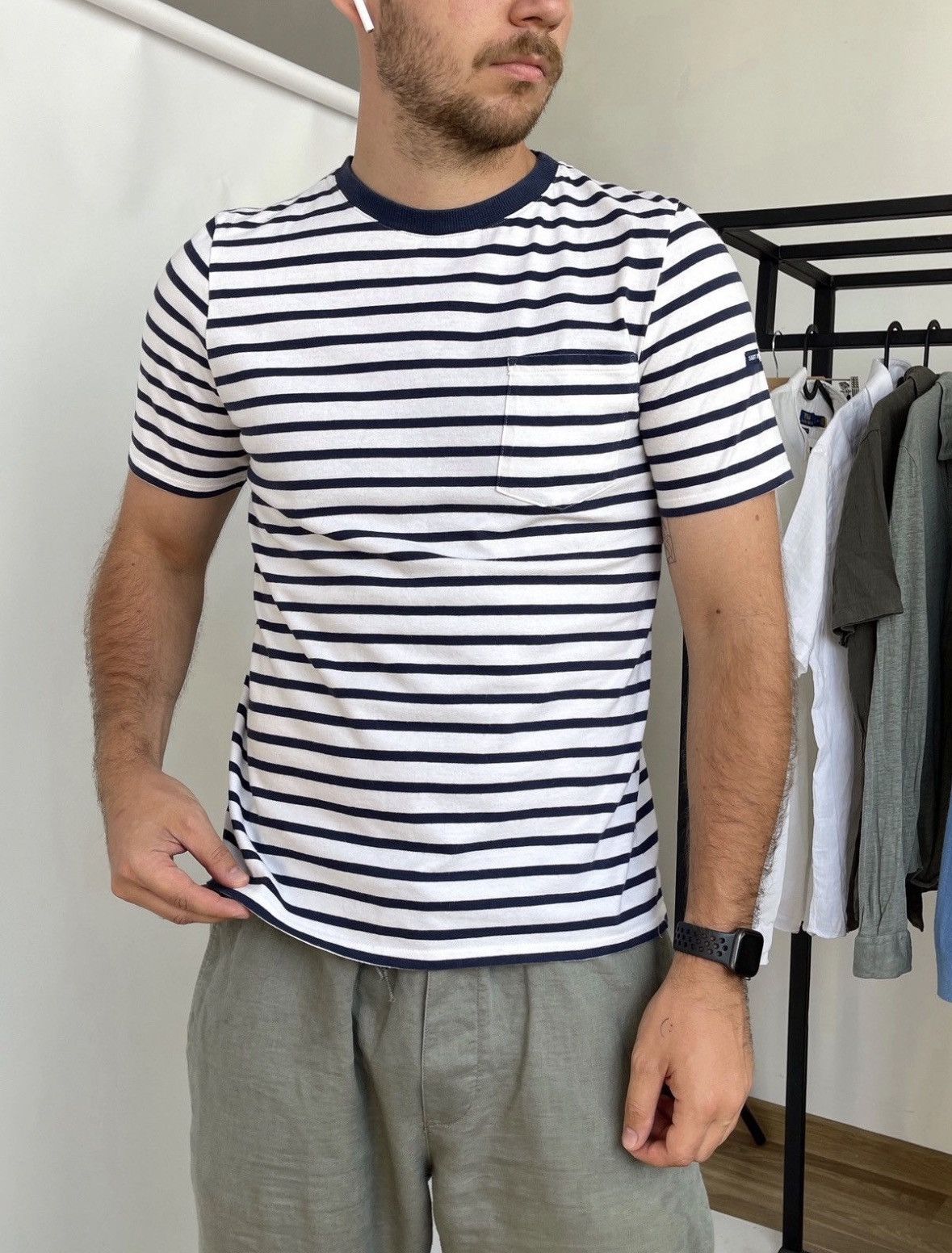 Saint James L’atelier Men's Navy Striped Tshirt Size M, Men's