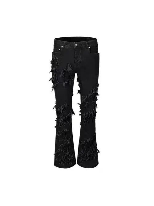 Jean Street erosion damaged raw edge micro-flared jeans Size US 32 / EU 48 - 4 Thumbnail