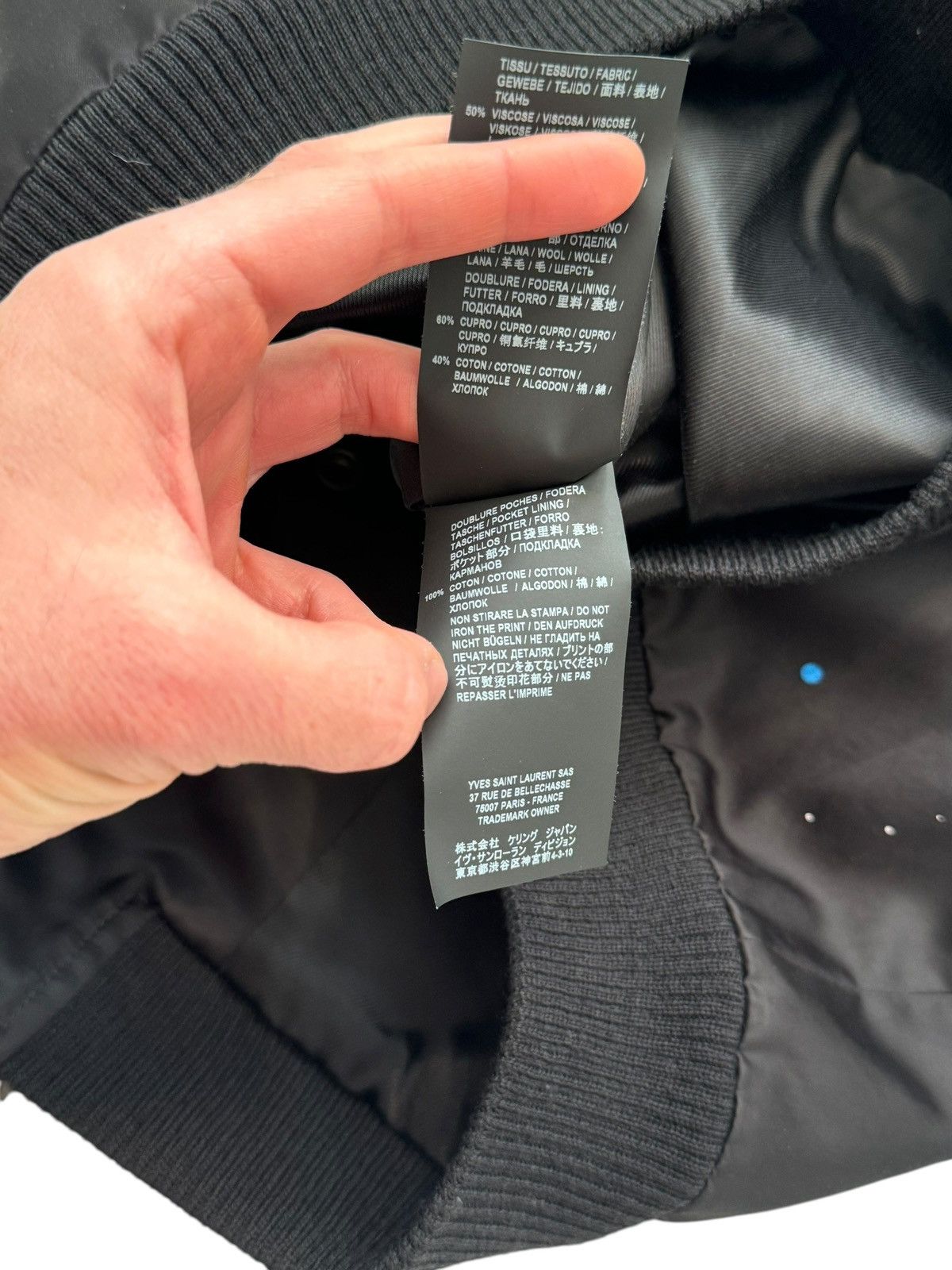 Saint Laurent Paris 2019 Black Galaxy Logo Souvenir Teddy Satin Bomber Size US M / EU 48-50 / 2 - 10 Thumbnail