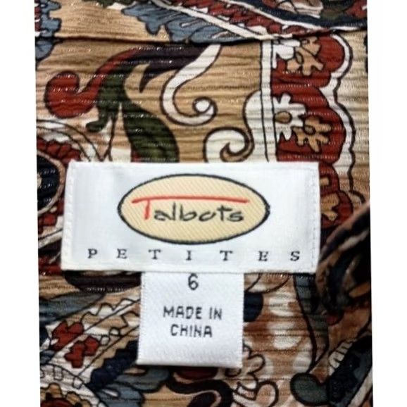 Talbots VTG Talbots Silk Long Sleeve Paisley Button Up Top Brown Size 6 Petite Womens Size M / US 6-8 / IT 42-44 - 3 Thumbnail