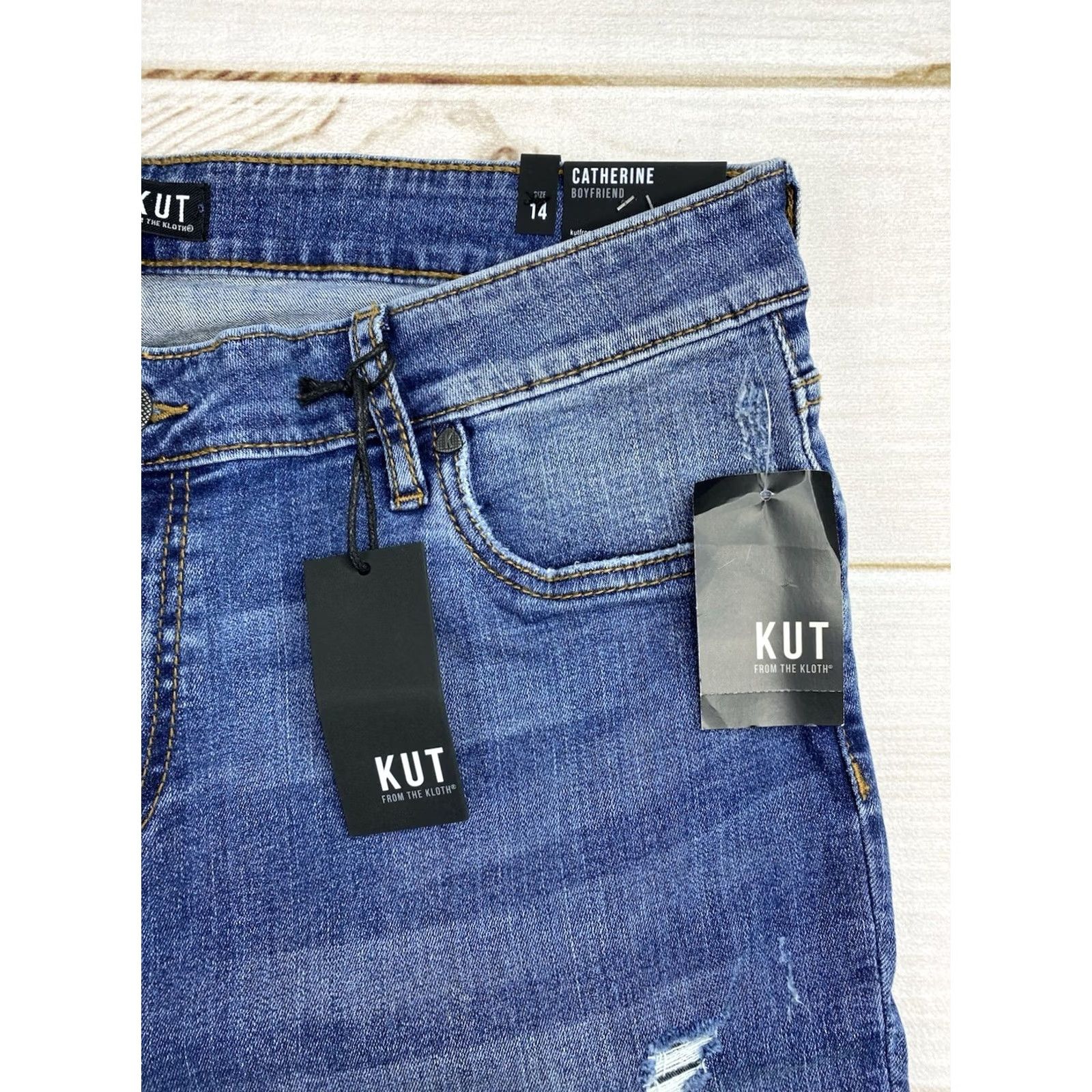 Vintage KUT from The Kloth Catherine Boyfriend Jeans Women 14 Denim Blue High Rise NWT Best Selling Fits Relaxed Casual Jeans Women 14 Size 36" / US 14 / IT 50 - 2 Thumbnail