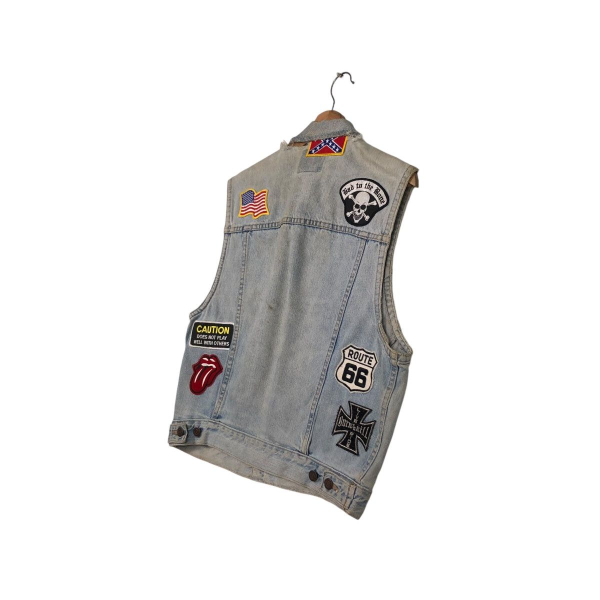 Japanese Brand 🔥DISTRESSED DENIM TANK TOP SLEEVELESS BIG JOHN USA PATCHES Size US M / EU 48-50 / 2 - 17 Thumbnail