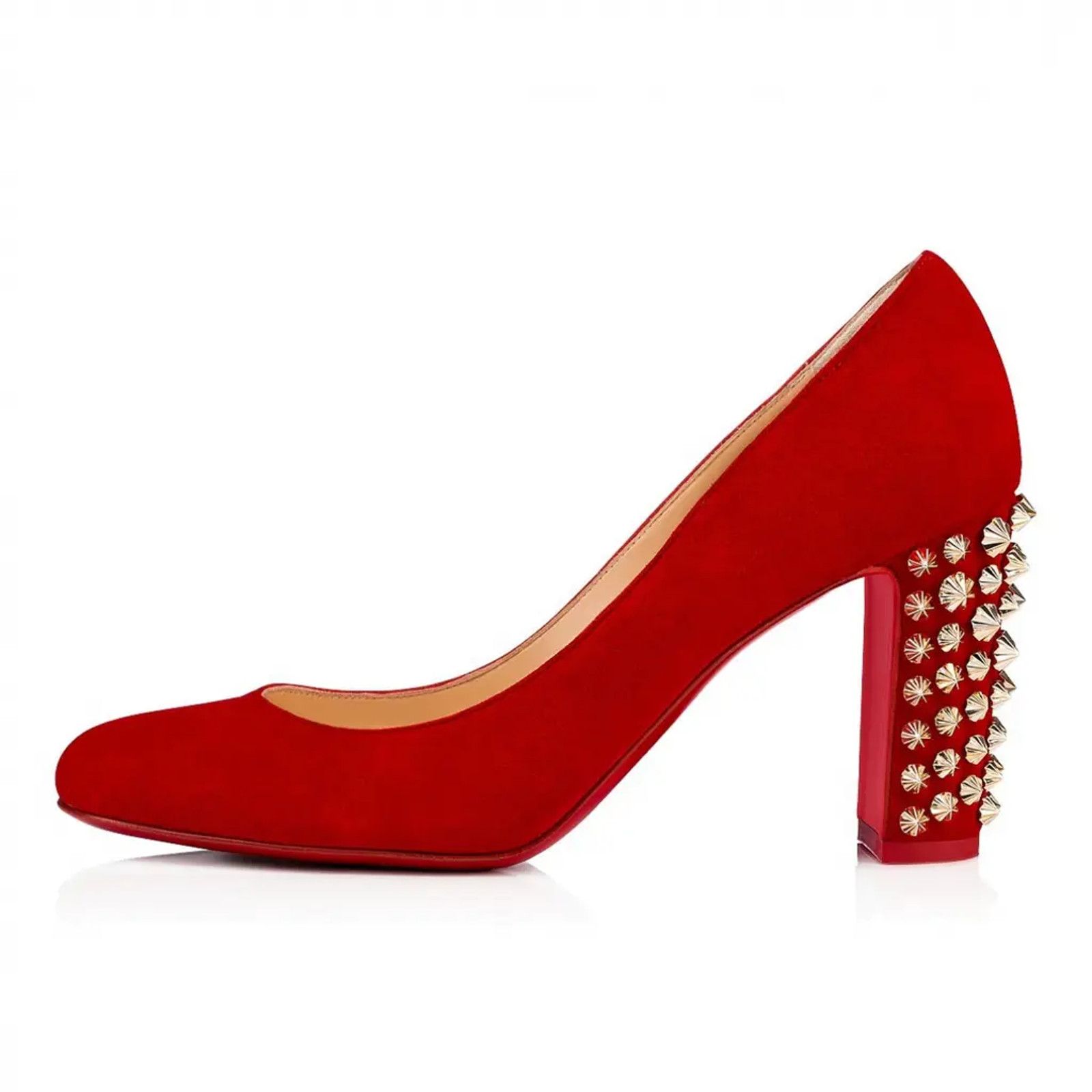 Christian Louboutin Christian Louboutin Marimalus 85 Loubi Red Suede Gold Spike Size US 5.5 / IT 35.5 - 3 Thumbnail
