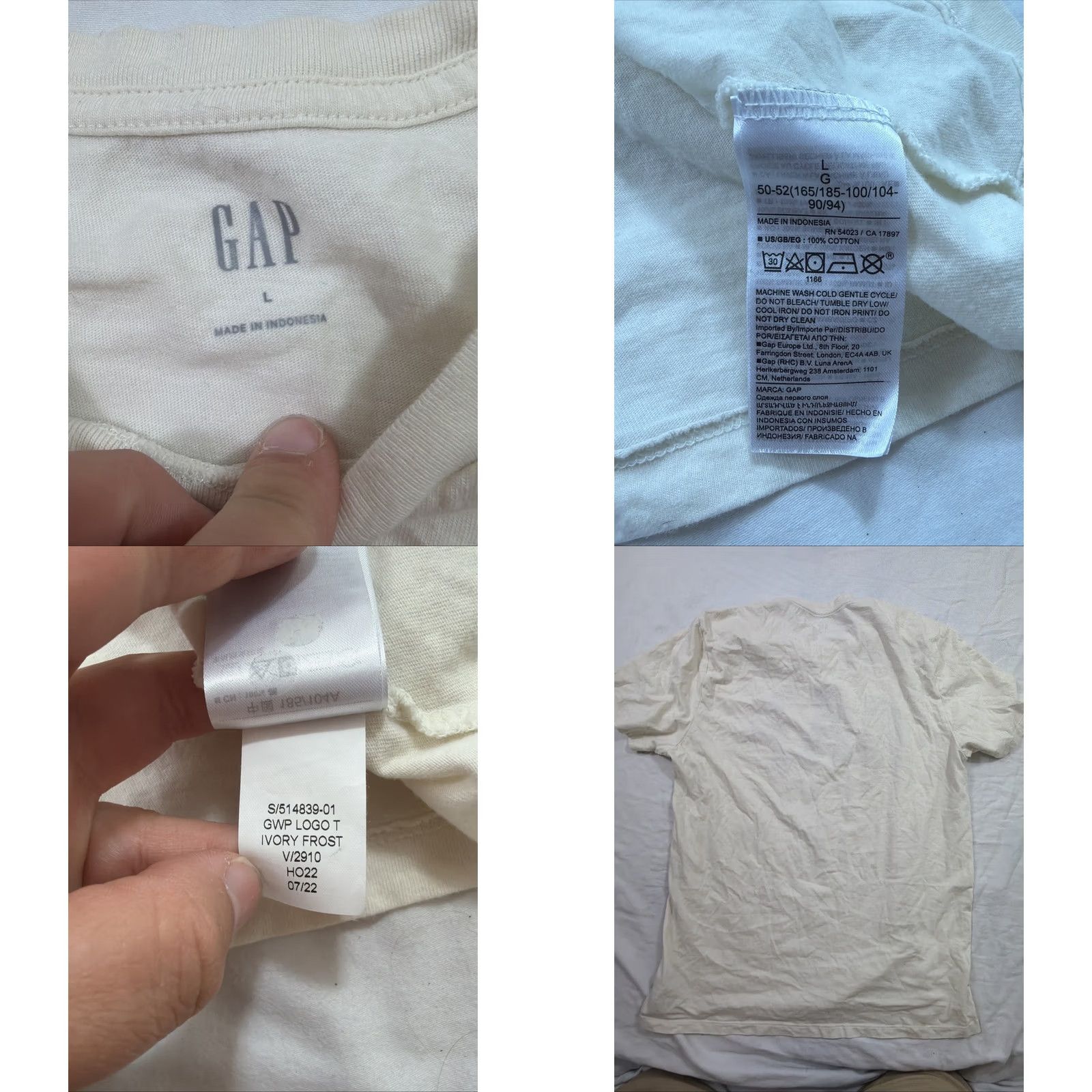 Gap Gap T-Shirt Men L Ivory Logo Short Sleeve Cotton Multicolor Spellout2020s Size US L / EU 52-54 / 3 - 8 Thumbnail