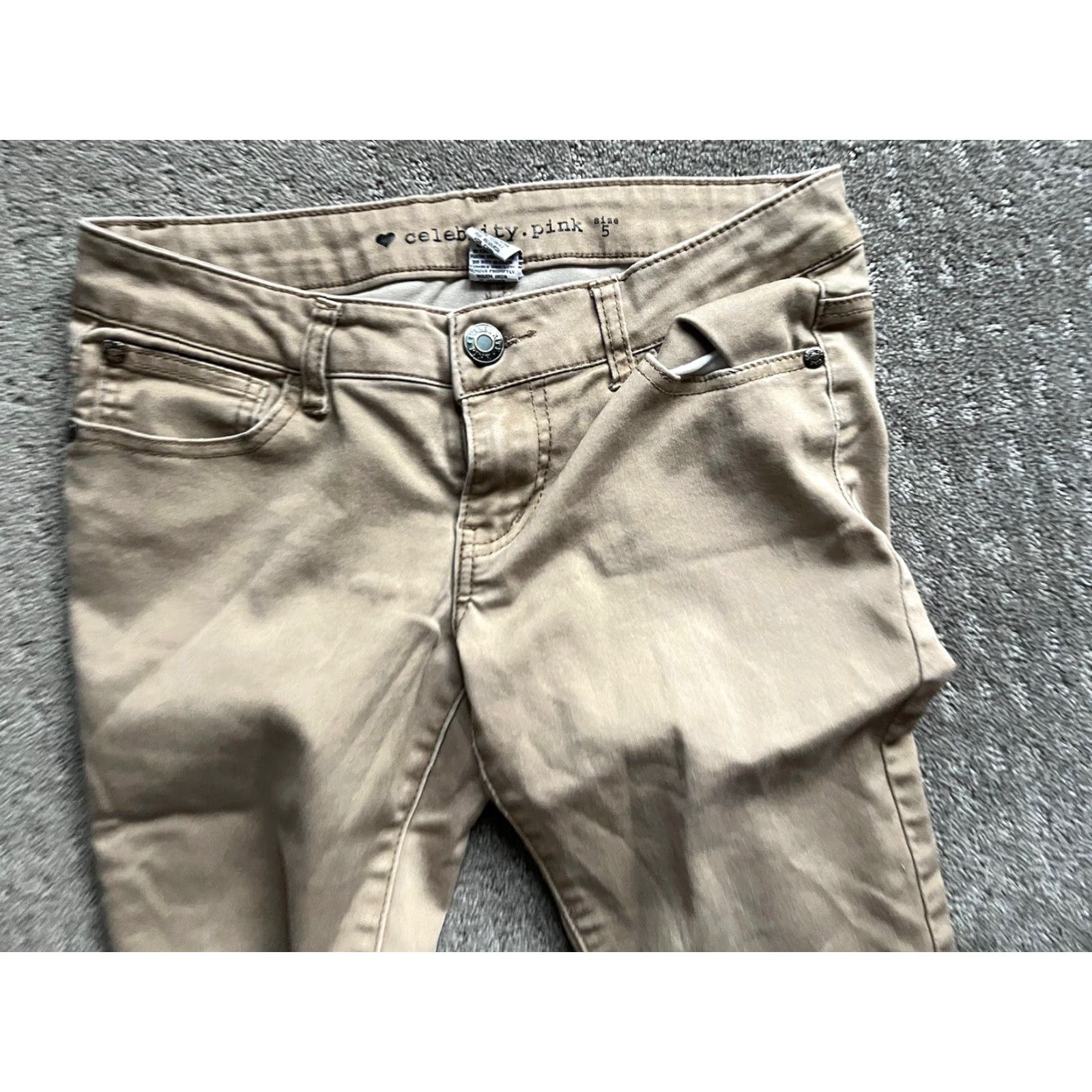 Vintage Celebrity Pink Skinny Jeans Women Juniors Size 5 Solid Beige Stretch Denim Size 27" / US 4 / IT 40 - 4 Thumbnail